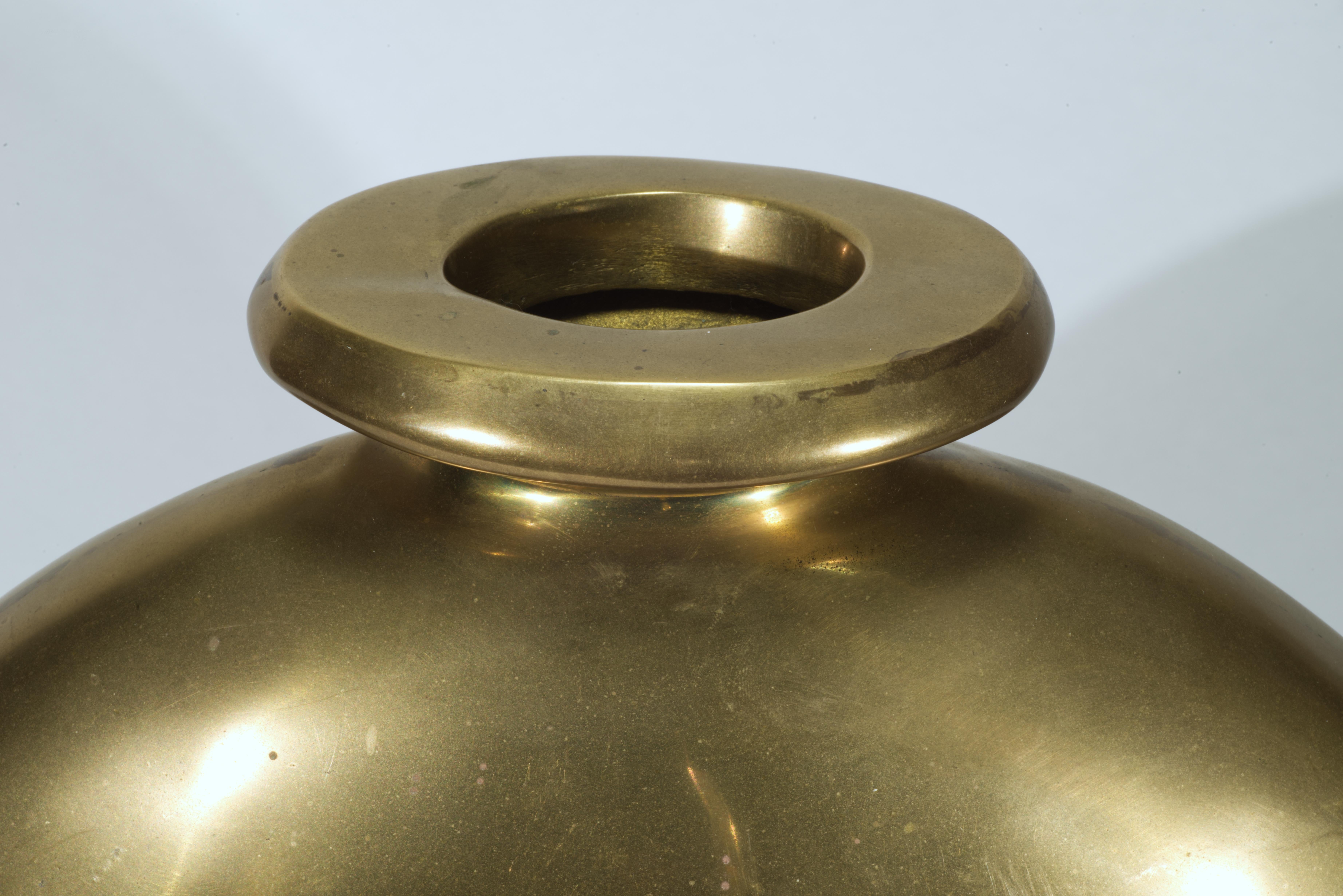 Cast Dolbi Cashier Large Art Deco Brass Vase with Floral Decor, 1980 For Sale