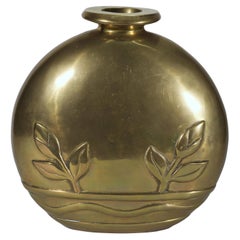 Dolbi Cashier Large Art Deco Brass Vase with Floral Decor, 1980