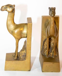Dolbi Cashier Large Brass Camel Bookends Sculpture 1960s