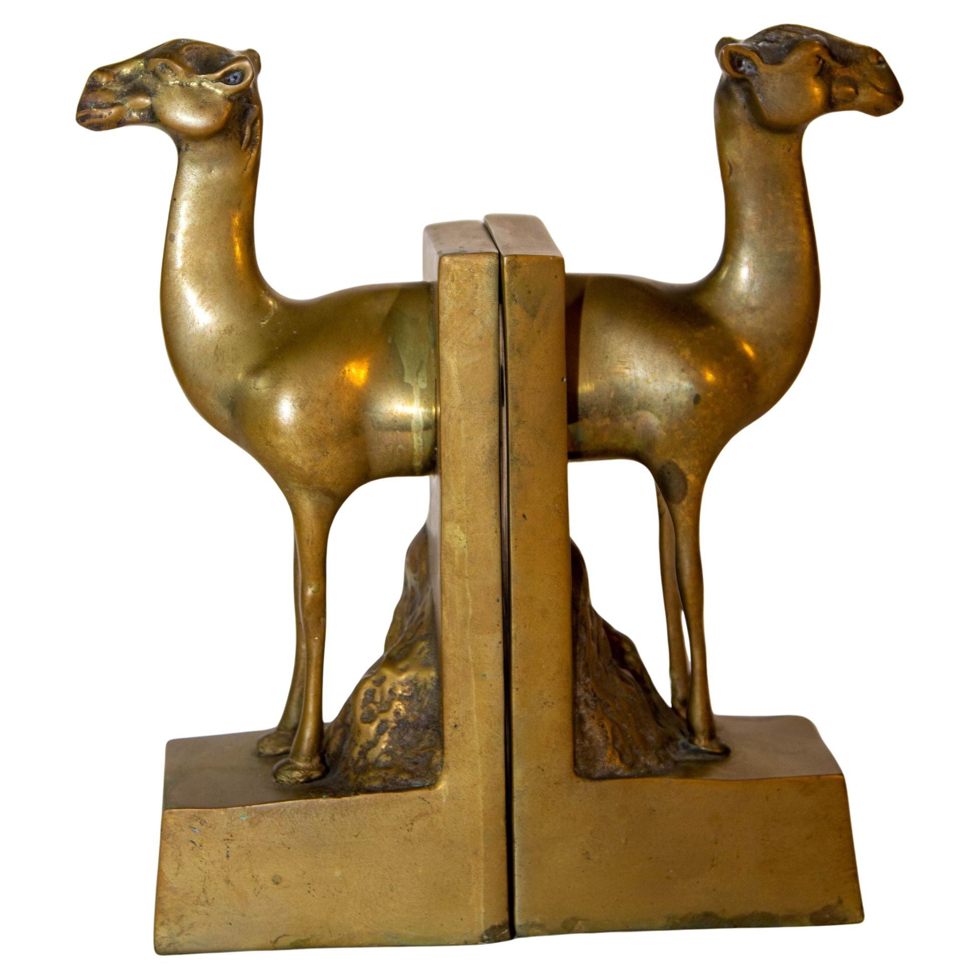 Dolbi Cashier Large Brass Camel Bookends Sculpture 1960s