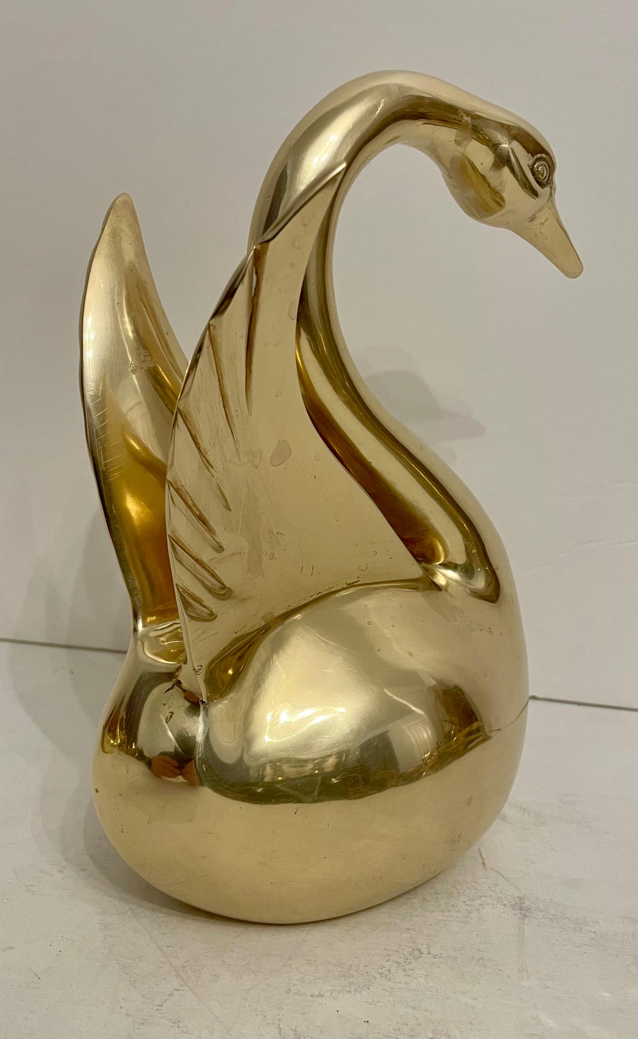 Mid-Century Modern Dolbi Cashier Large Brass Swan Sculpture For Sale