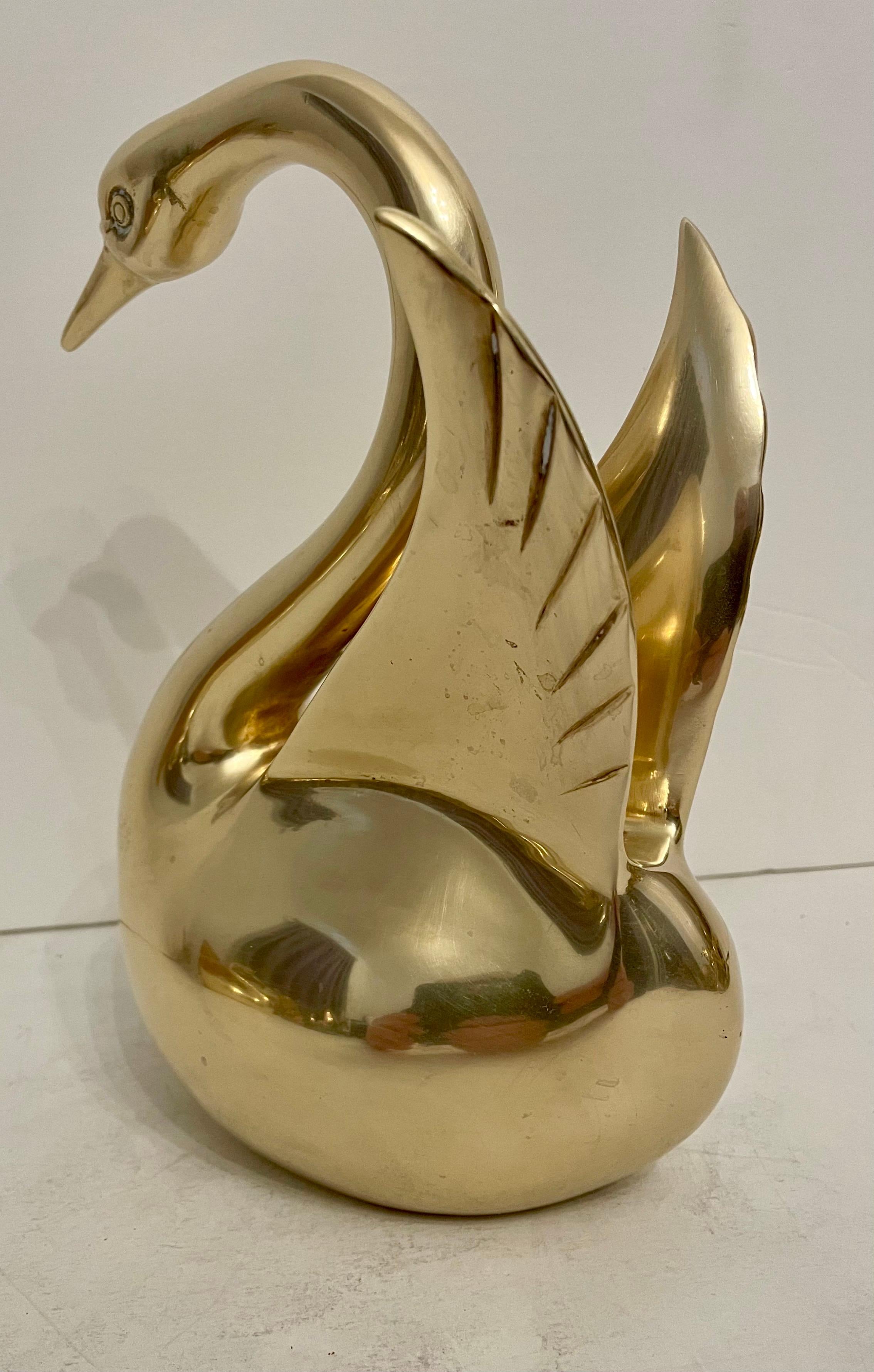 Korean Dolbi Cashier Large Brass Swan Sculpture For Sale