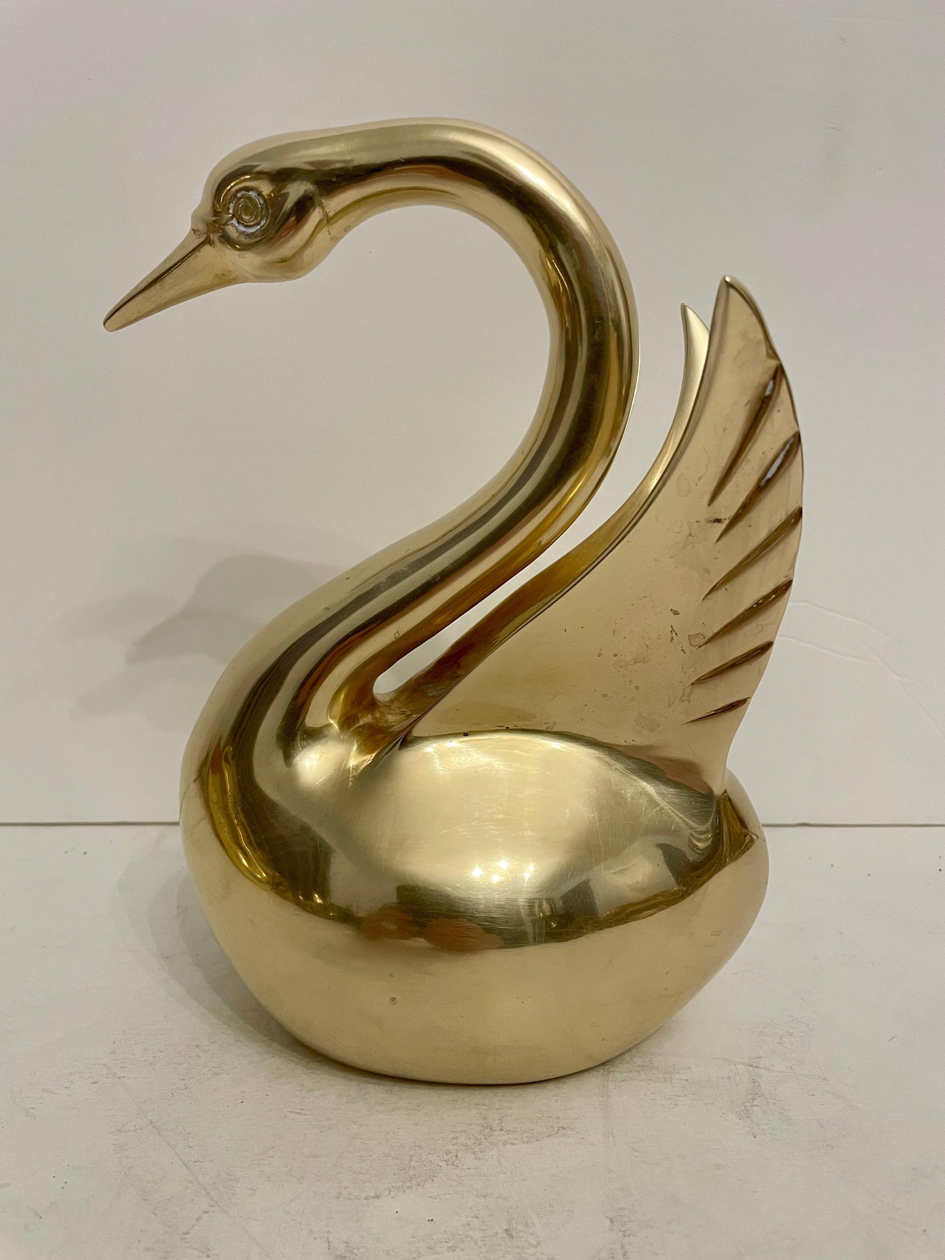 Cast Dolbi Cashier Large Brass Swan Sculpture For Sale