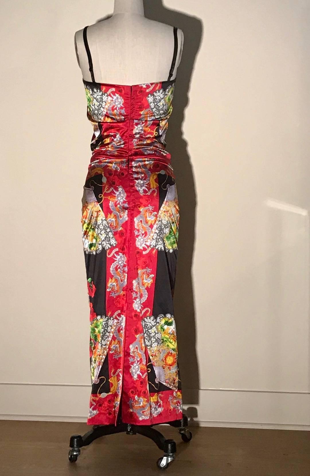Dolce & Gabbana Museum Piece Asian Inspired Dragon Fan Print Dress, 1990s