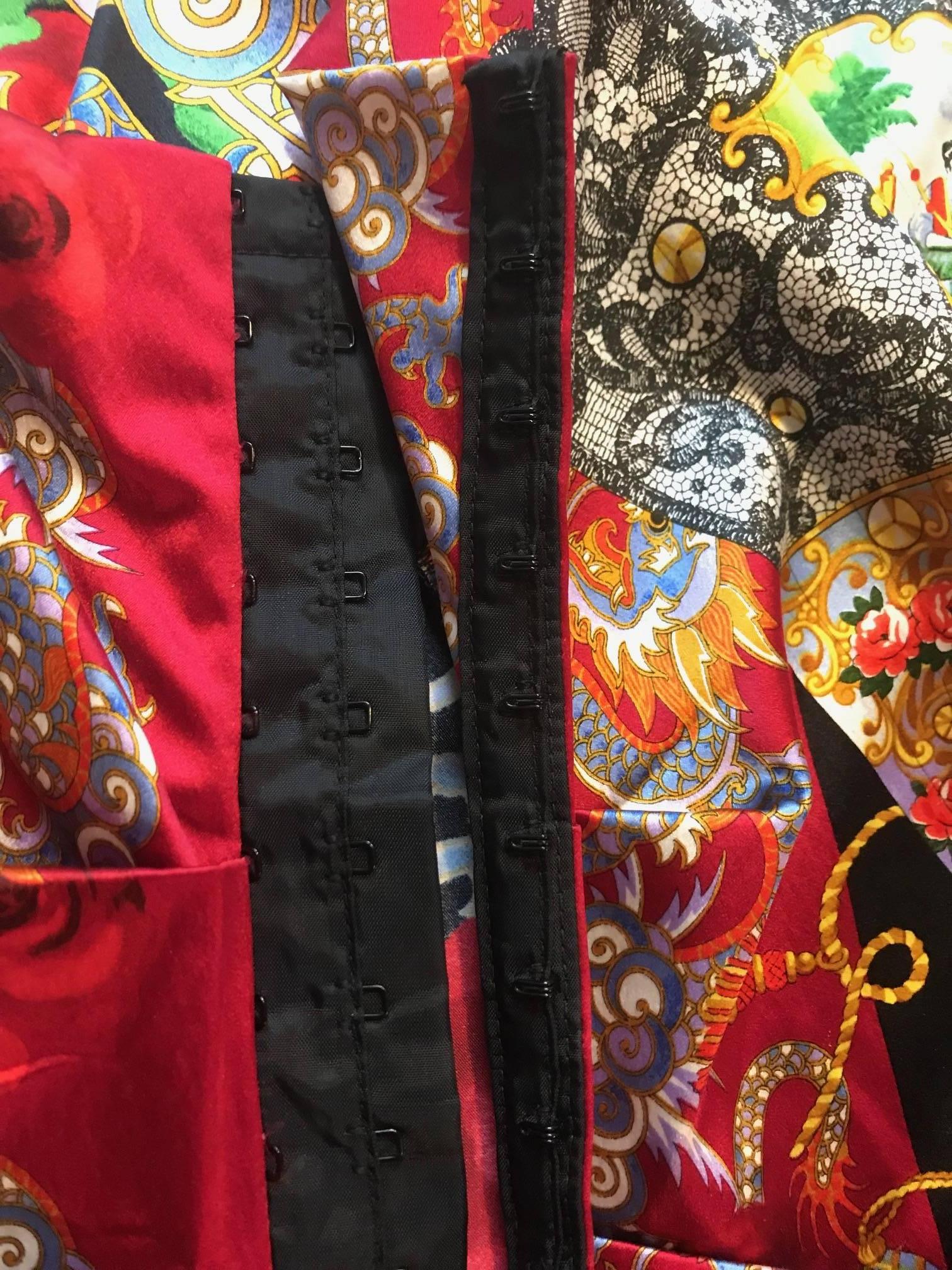 Pink Dolce & Gabbana Museum Piece Asian Inspired Dragon Fan Print Dress, 1990s  