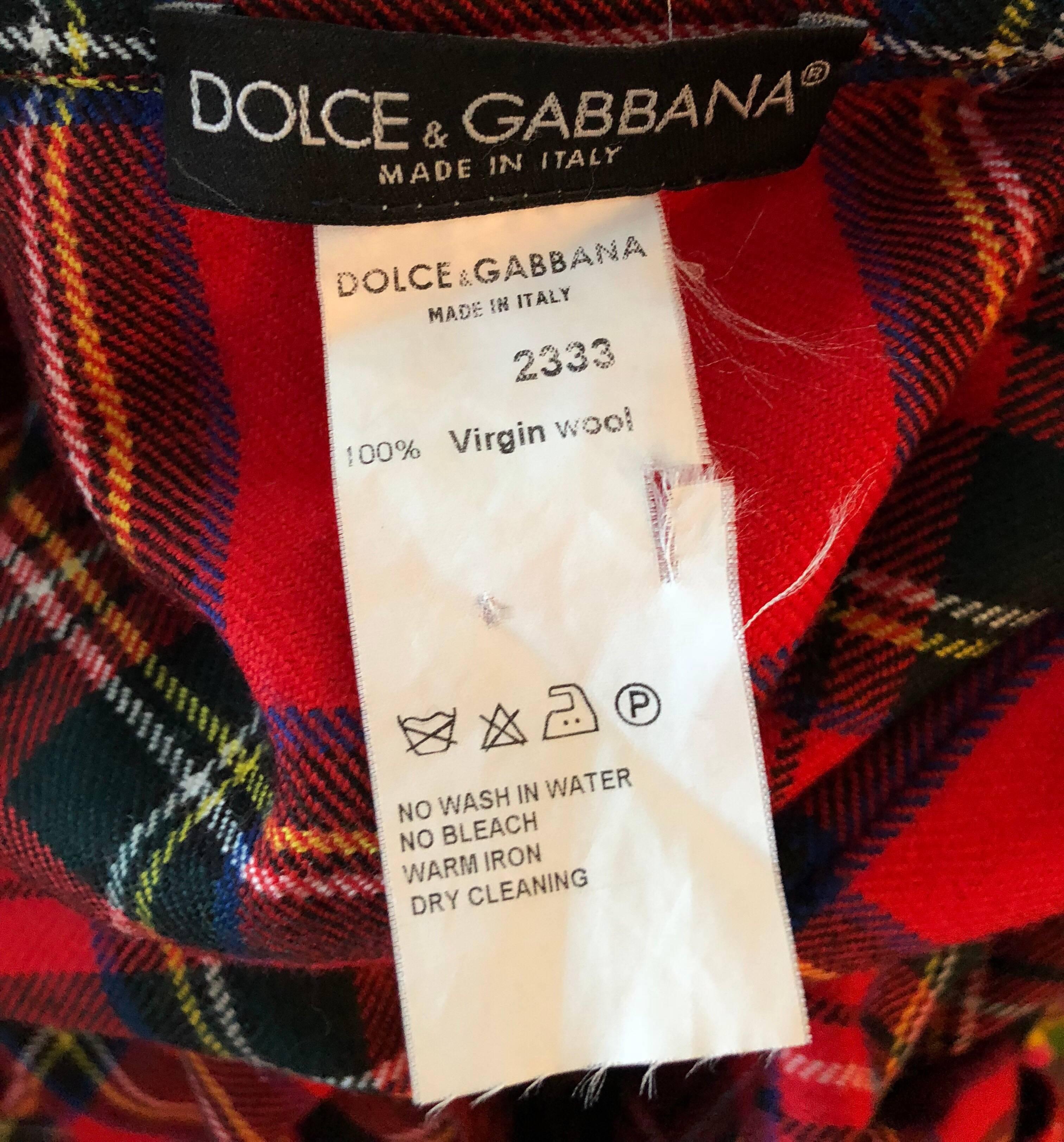 Dolce and Gabbana 1990s Red Tartan Plaid Virgin Wool 90s Plunging ...