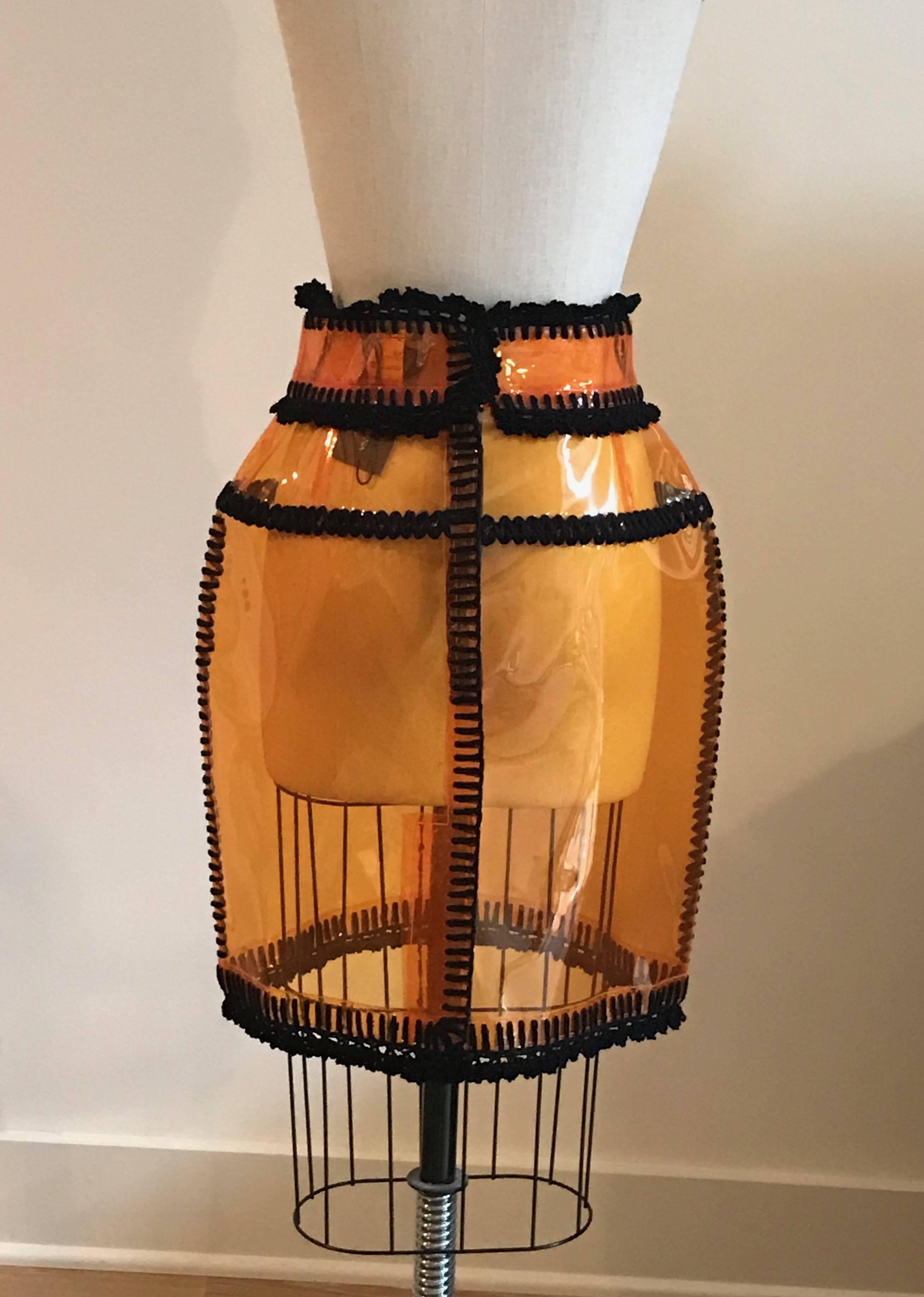 Dolce & Gabbana 2012 Runway Orange Clear PVC Skirt with Black Trim In New Condition In San Francisco, CA