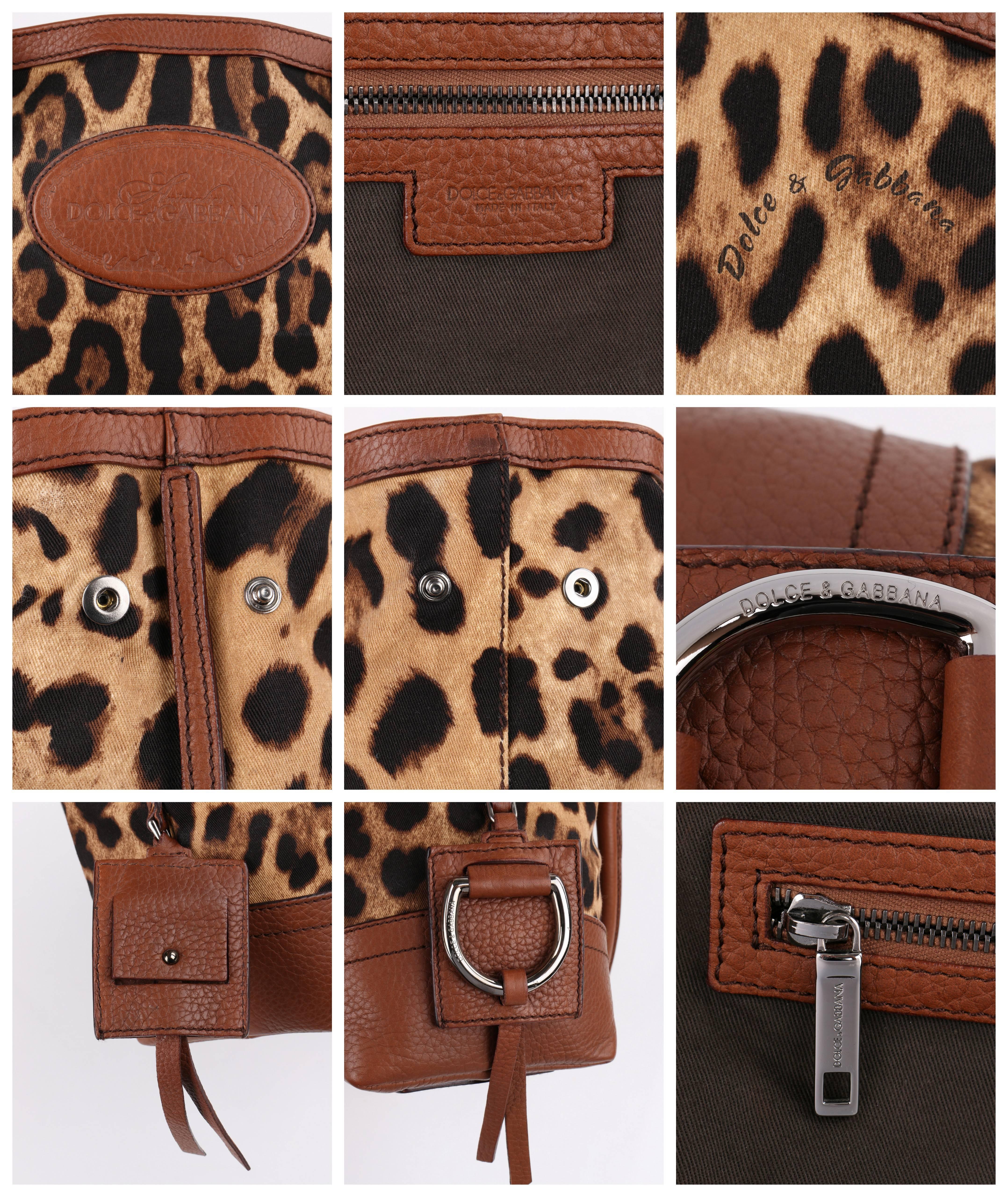 DOLCE & GABBANA Animalier Leopard Animal Print Canvas & Brown Leather Satchel 1