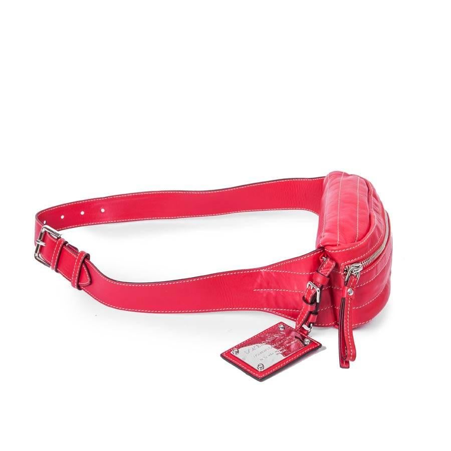 Women's DOLCE & GABBANA Banana Belt Bag in Soft Red Leather and Beige Saddle Stitching