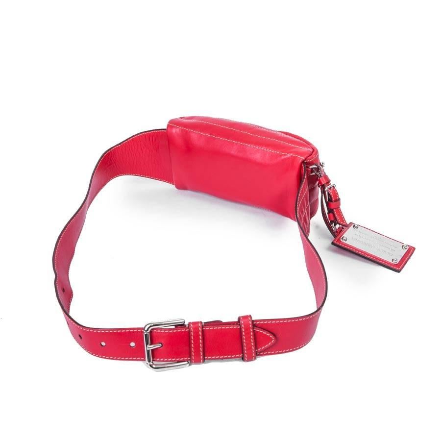 DOLCE & GABBANA Banana Belt Bag in Soft Red Leather and Beige Saddle Stitching 1