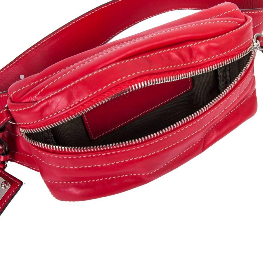 DOLCE & GABBANA Banana Belt Bag in Soft Red Leather and Beige Saddle Stitching 4