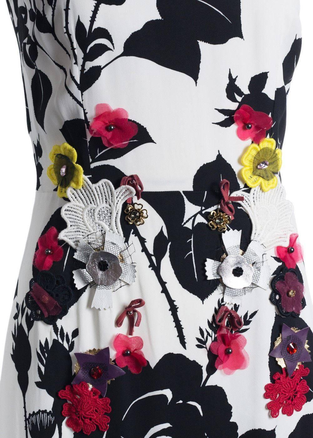 Gray Dolce & Gabbana Black and White Floral Embroidered Sleeveless Dress