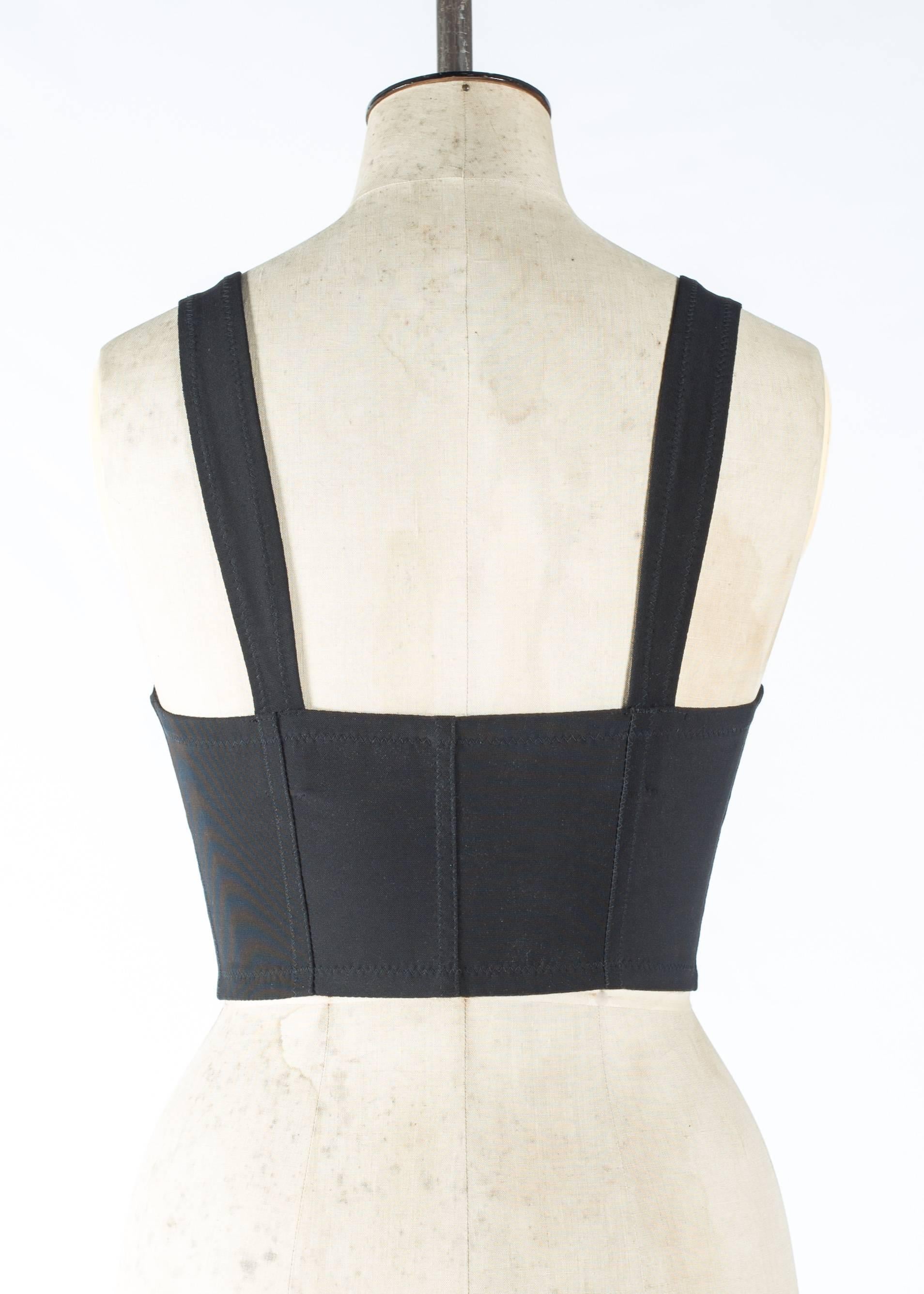 Dolce & Gabbana black cotton and spandex corset with lace up fastening, c. 1992 In Good Condition In London, GB