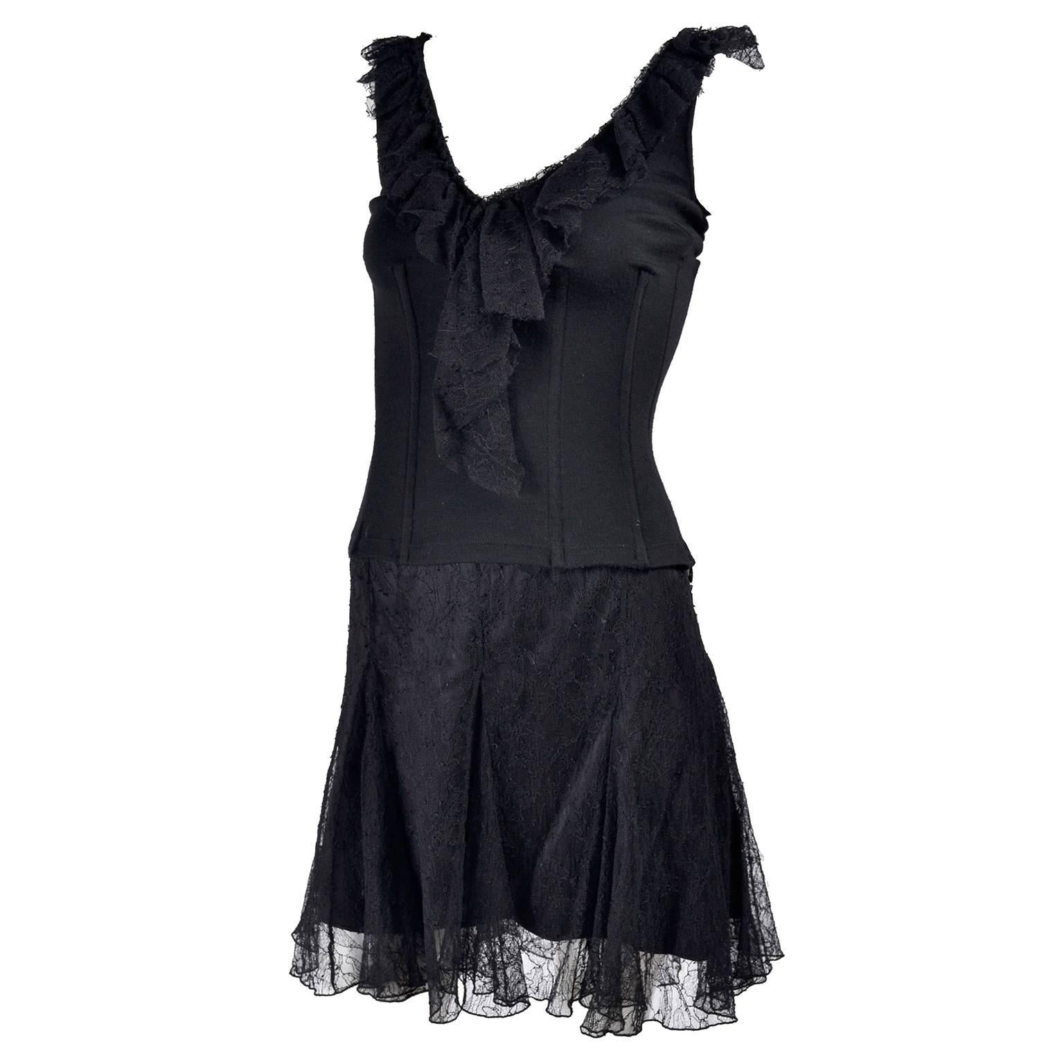 Dolce & Gabbana Black Lace 2 pc Dress With Corset Style Top and Lace Skirt For Sale