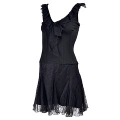 Retro Dolce & Gabbana Black Lace 2 pc Dress With Corset Style Top and Lace Skirt