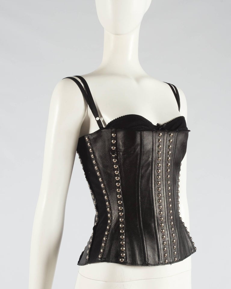Dolce and Gabbana black leather corset with silver studs, ss 2000 at — free download