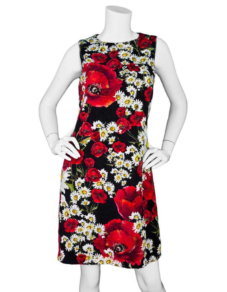 Dolce and Gabbana Spring 2016 Black Poppy and Daisy Dress For Sale at