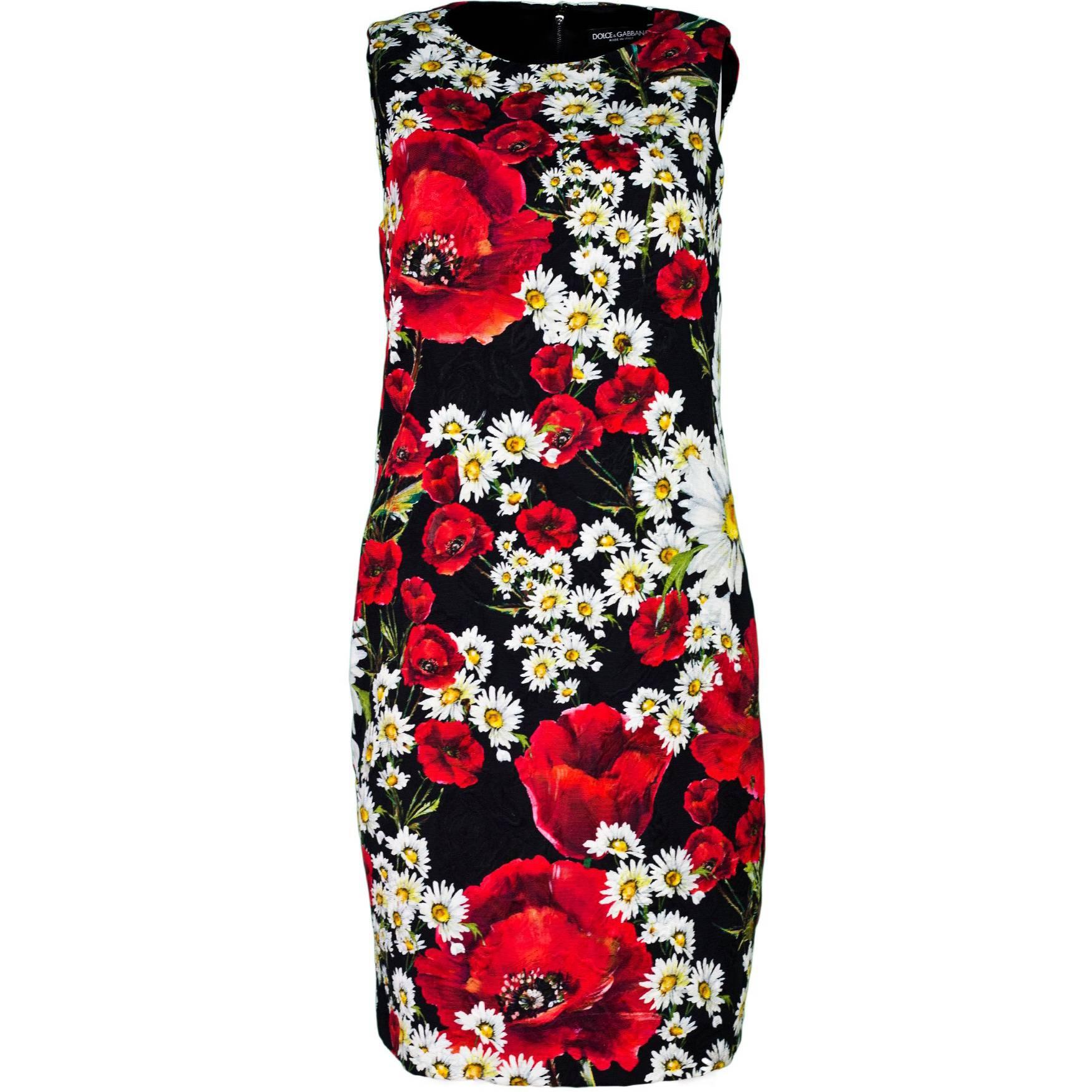 Dolce and Gabbana Spring 2016 Black Poppy and Daisy Dress For Sale at ...