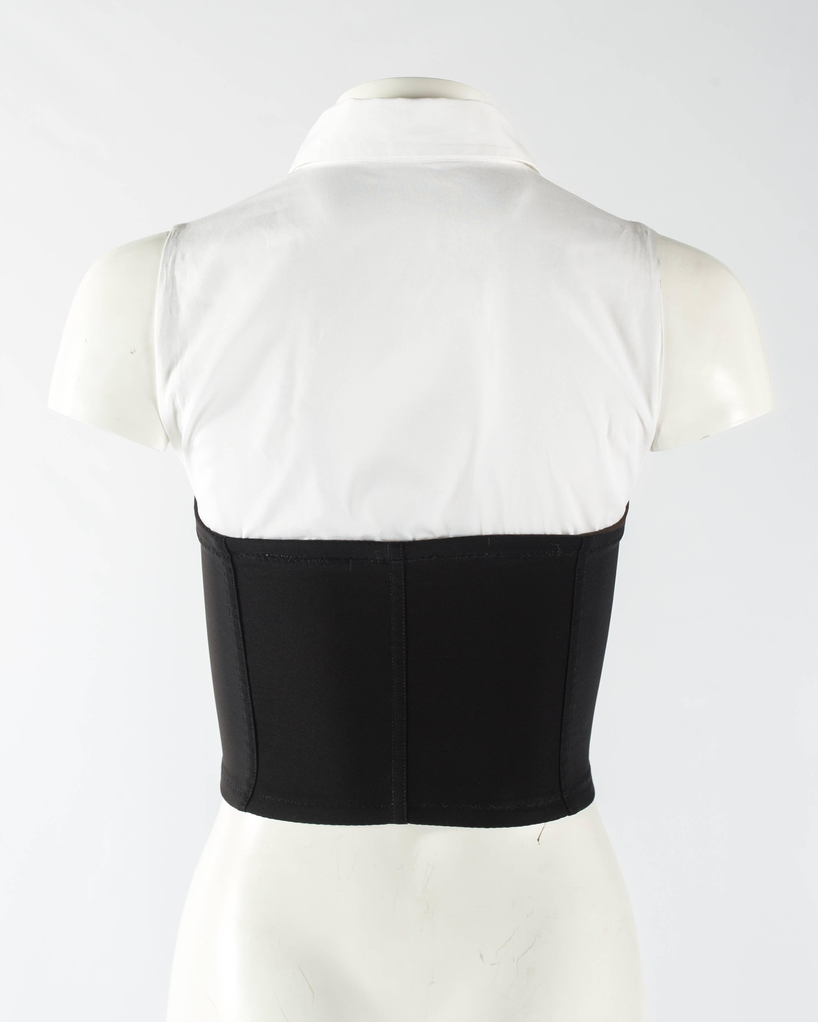 Dolce & Gabbana black satin and lycra corset with attached white shirt, aw 1992 In Good Condition In London, GB