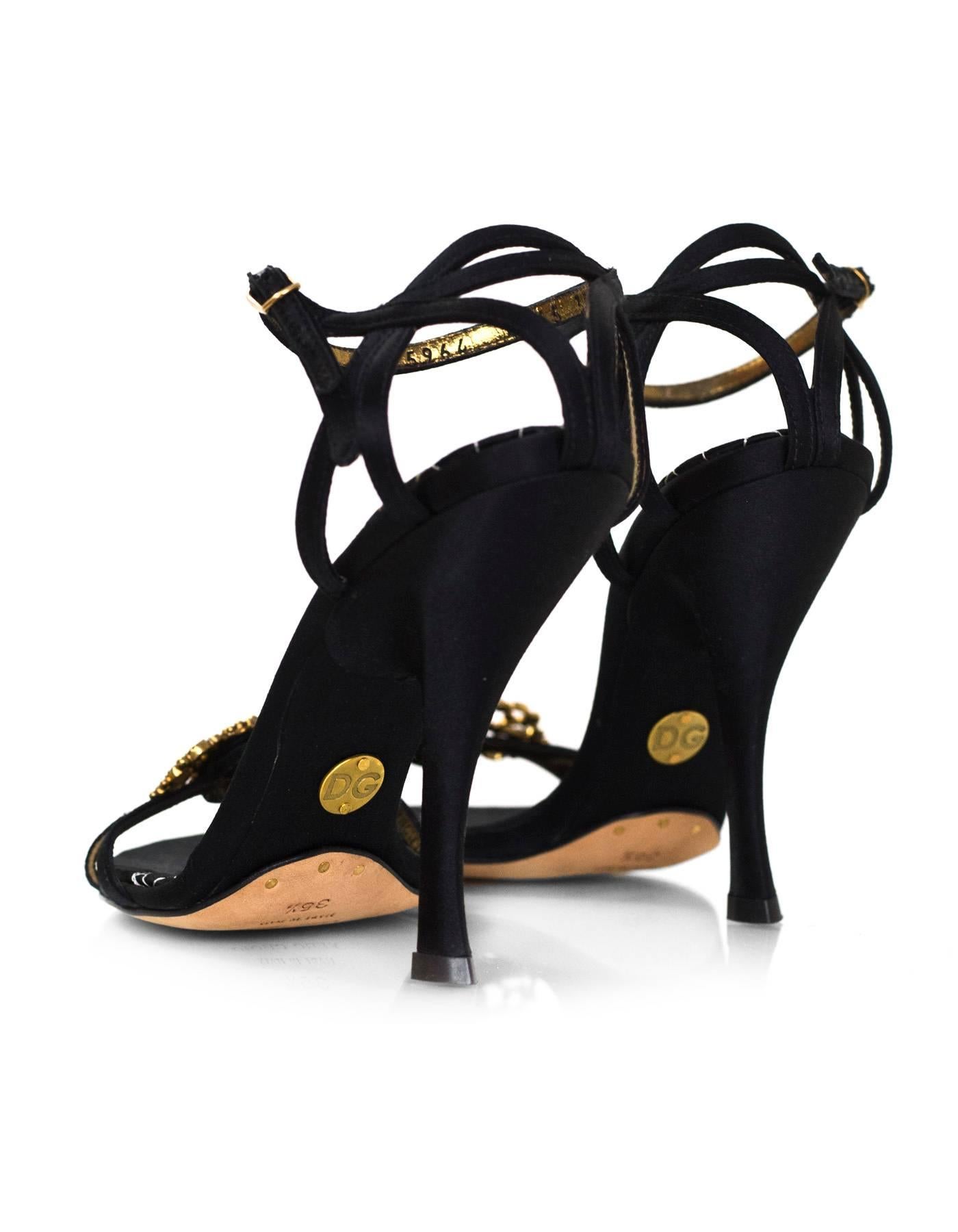 Women's Dolce & Gabbana Black Satin Cameo Sandals Sz 35.5