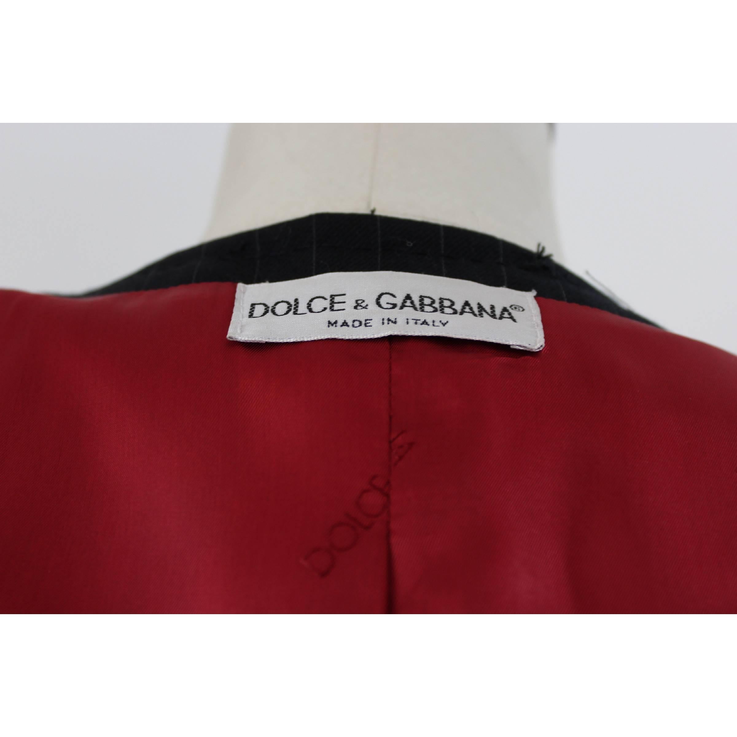 Dolce & Gabbana Black Wool Pinstripe V-Neck Italian Jacket, 1990s For Sale 3
