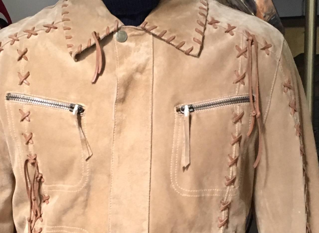 Beige Dolce & Gabbana Buffalo Tribe calf suede leather jacket 