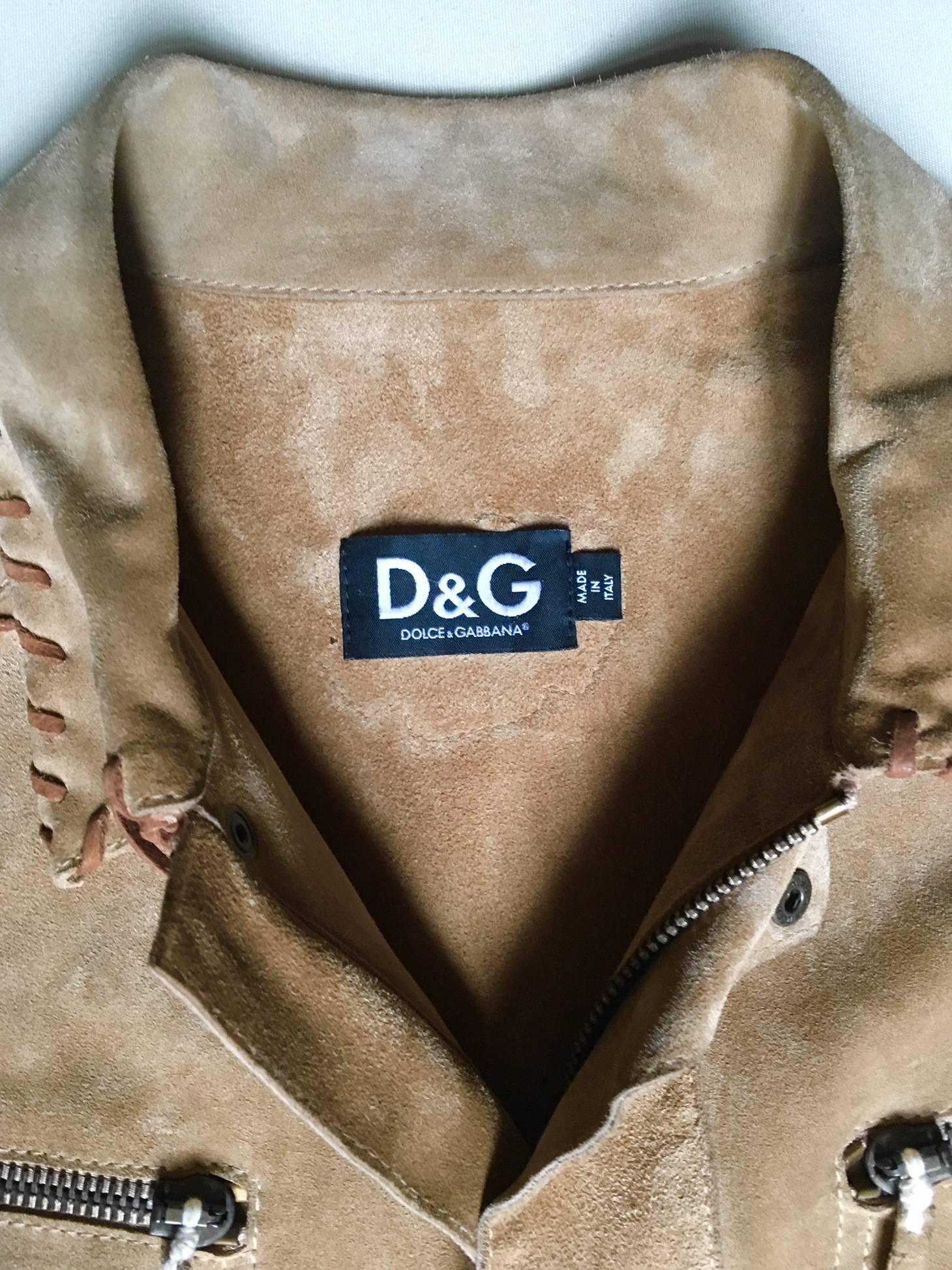 Dolce & Gabbana Buffalo Tribe calf suede leather jacket  In New Condition In Paris, FR