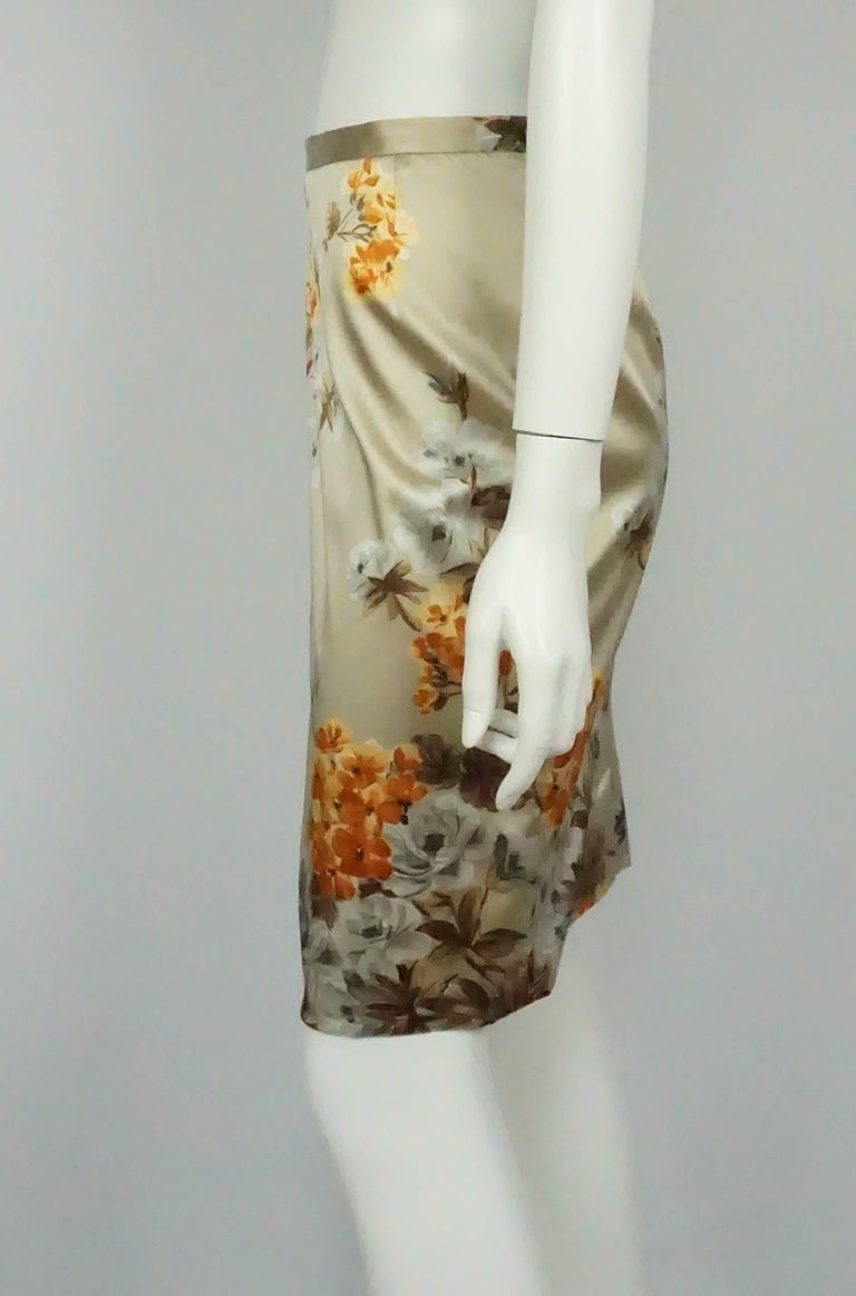 Dolce & Gabbana Green Floral Print Silk Skirt