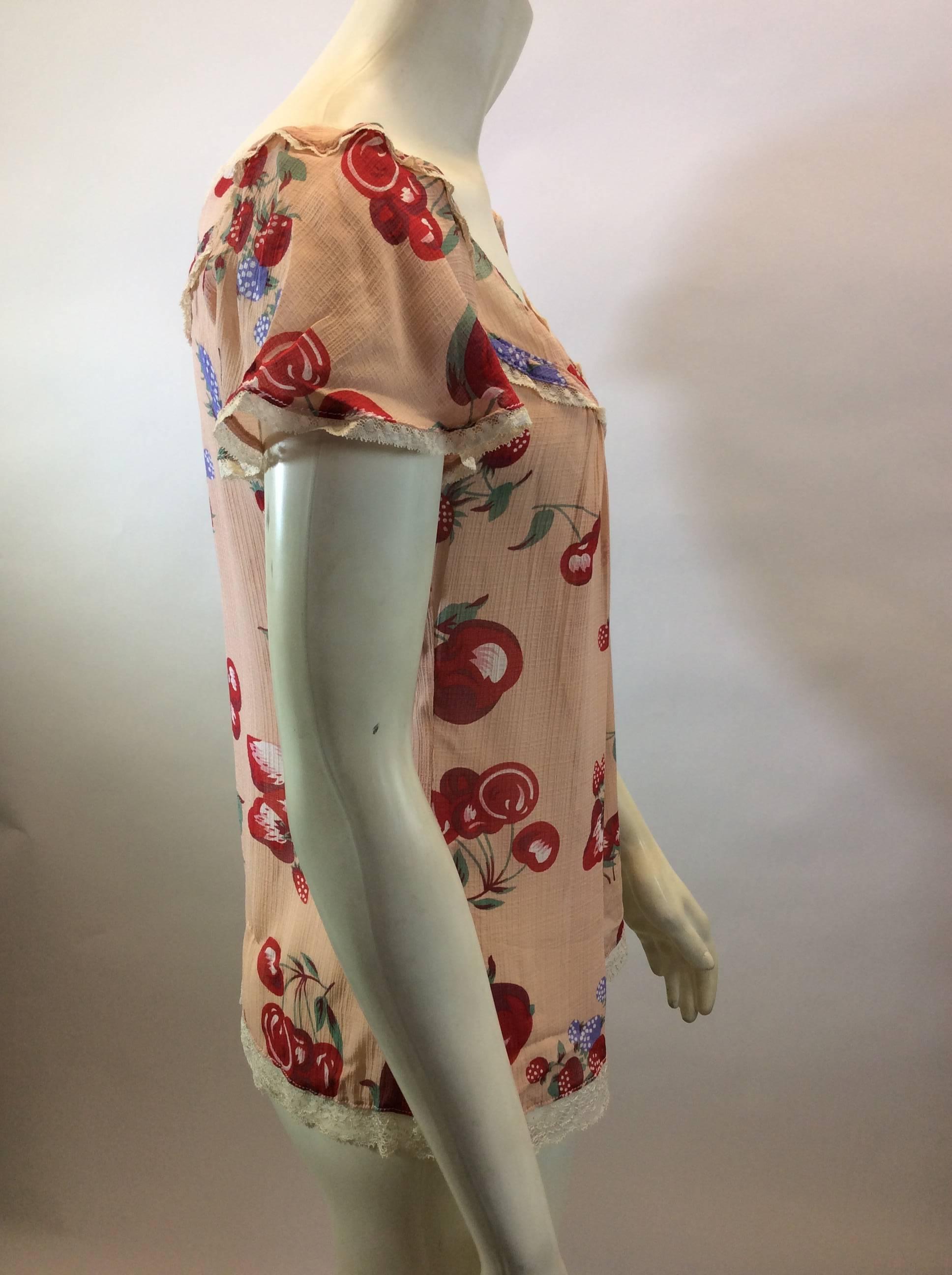 Dolce & Gabbana Cherry Print Silk Blouse In Excellent Condition For Sale In Narberth, PA