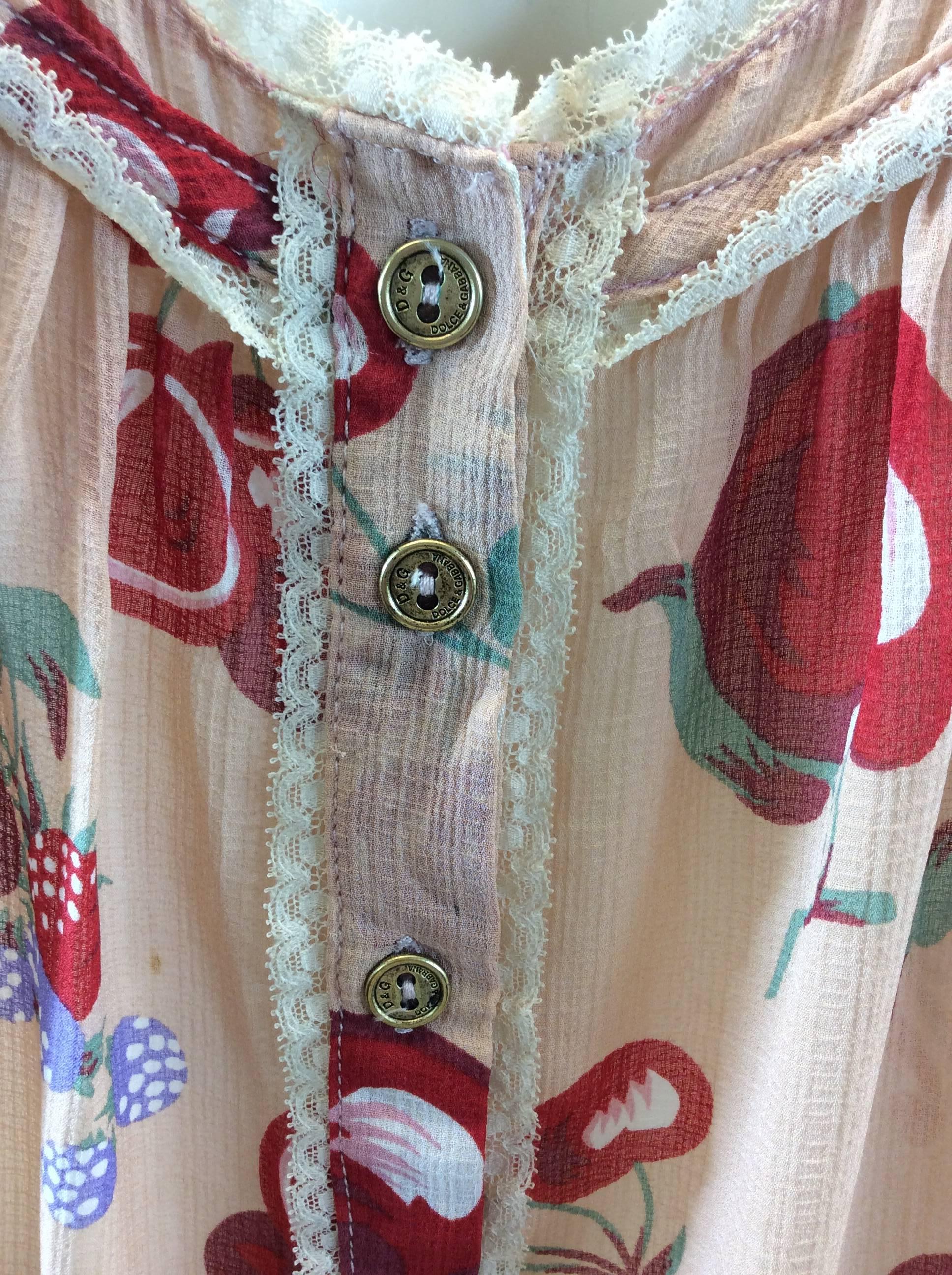 Women's Dolce & Gabbana Cherry Print Silk Blouse For Sale