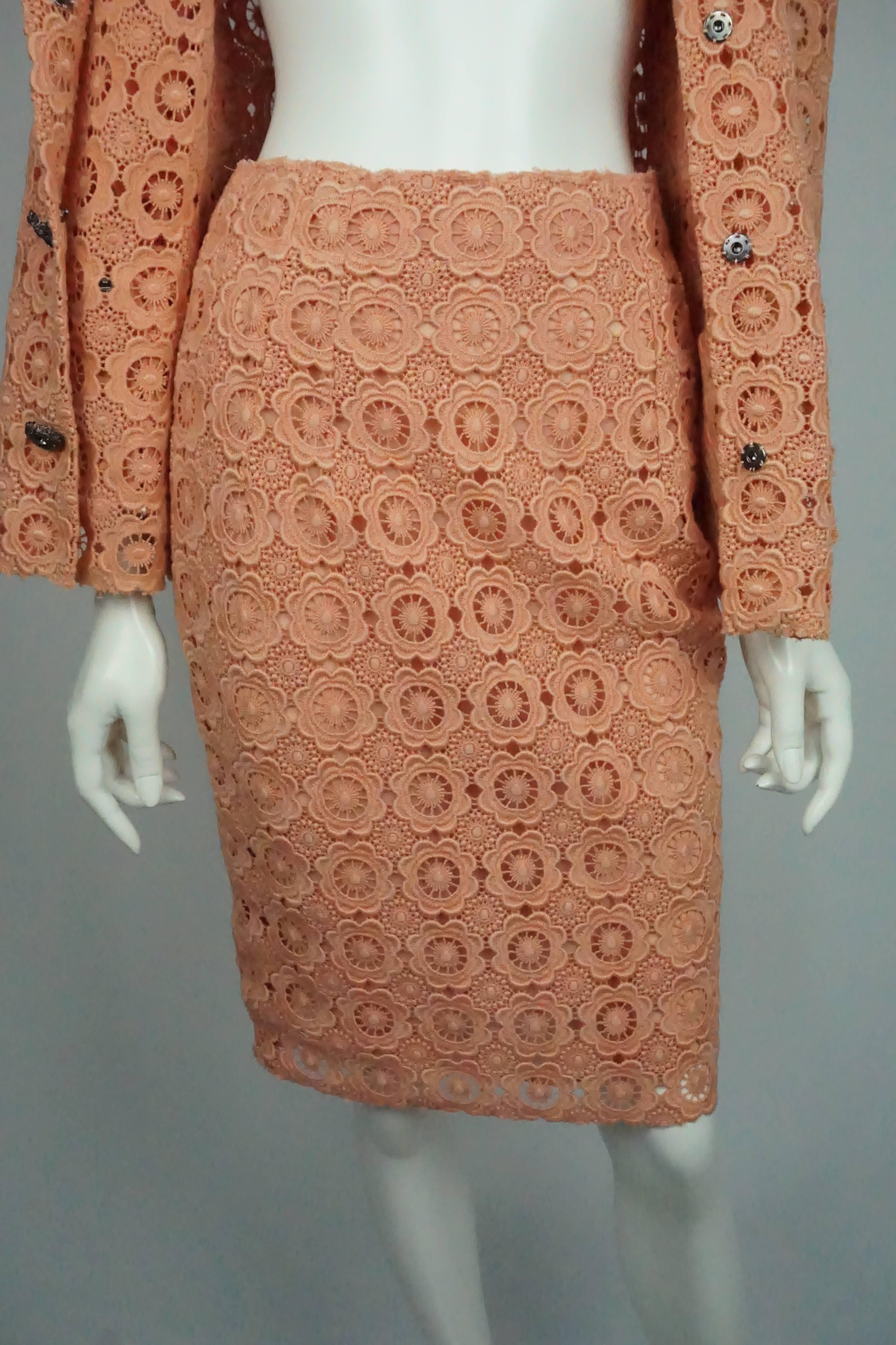 Dolce & Gabbana Coral Lace Skirt Suit   In Excellent Condition In West Palm Beach, FL
