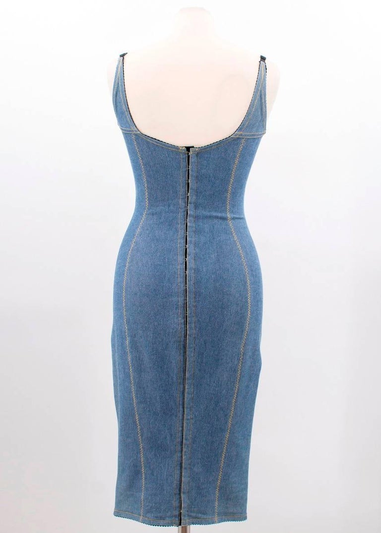 dolce and gabbana denim dress Dolce & Gabbana Elegant Dark Blue Denim Sheath Midi Dress IT42 main image 1
