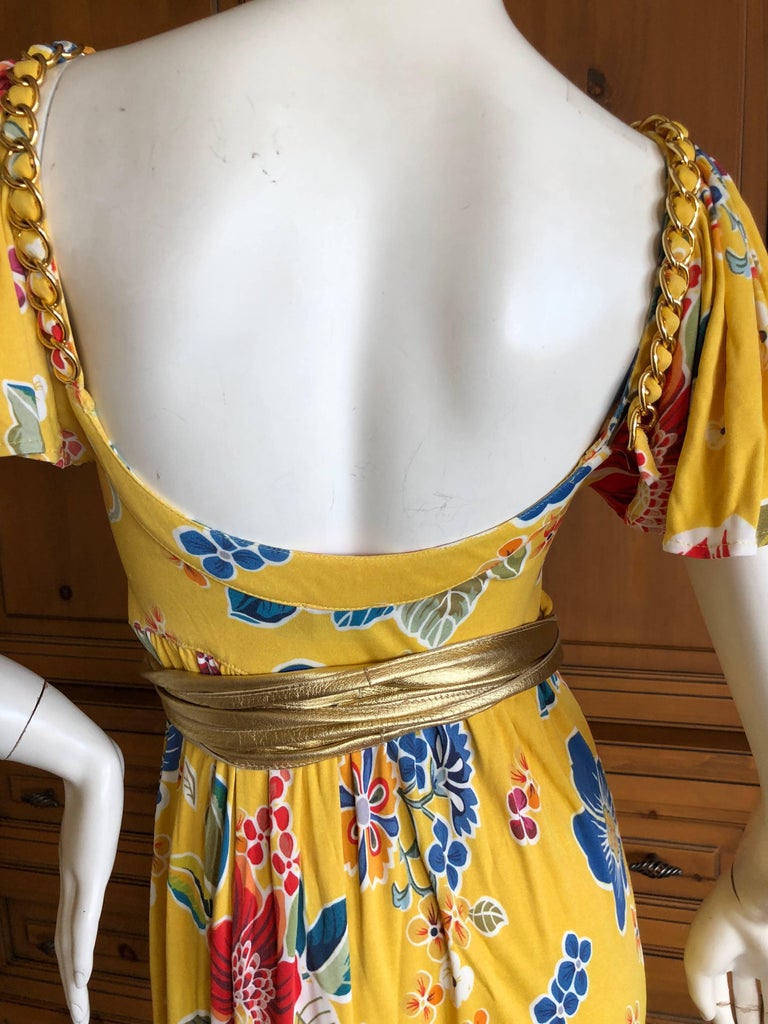 Dolce and Gabbana D&G Vintage Floral Pattern Cocktail Dress Gold Chains