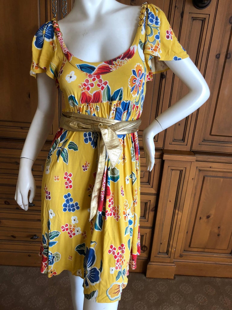 Dolce and Gabbana D&G Vintage Floral Pattern Cocktail Dress Gold Chains