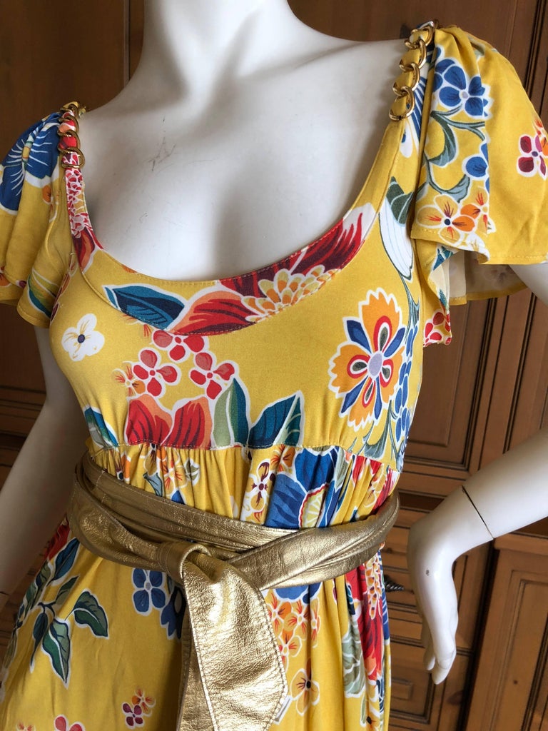 Dolce and Gabbana D&G Vintage Floral Pattern Cocktail Dress Gold Chains