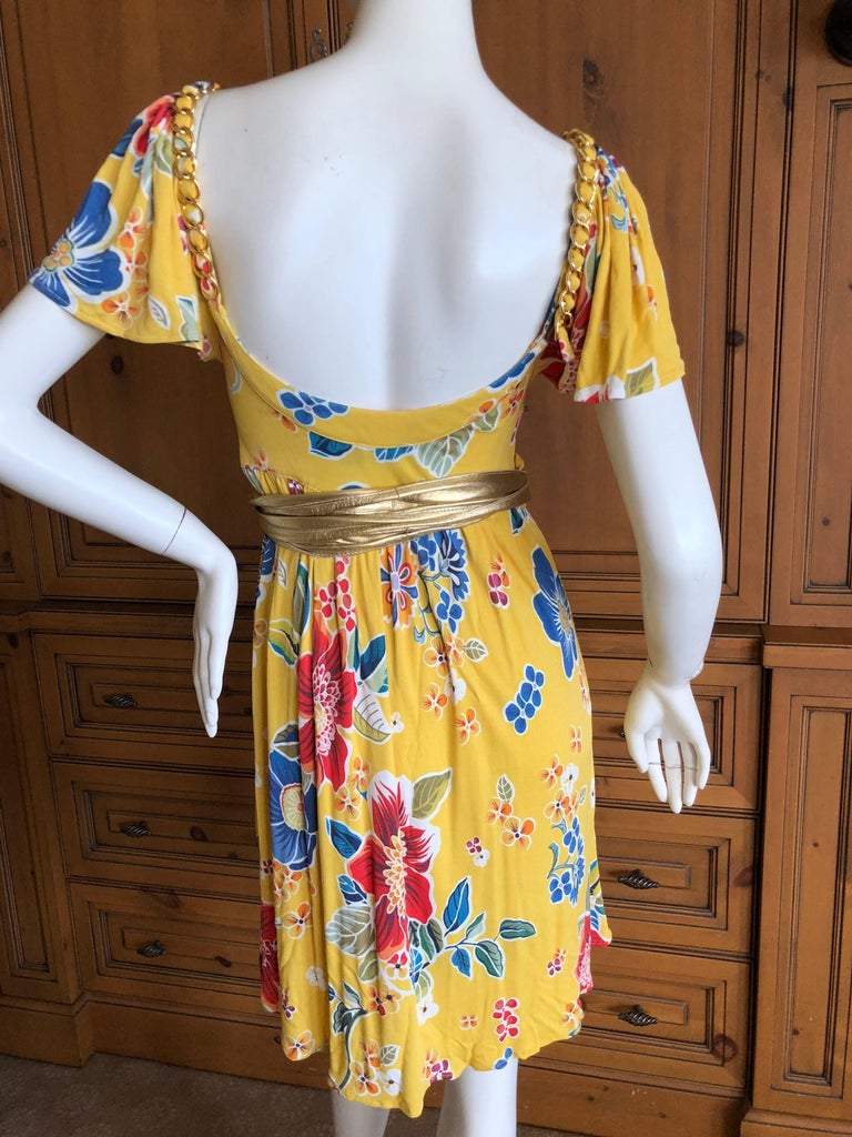 Dolce and Gabbana D&G Vintage Floral Pattern Cocktail Dress Gold Chains