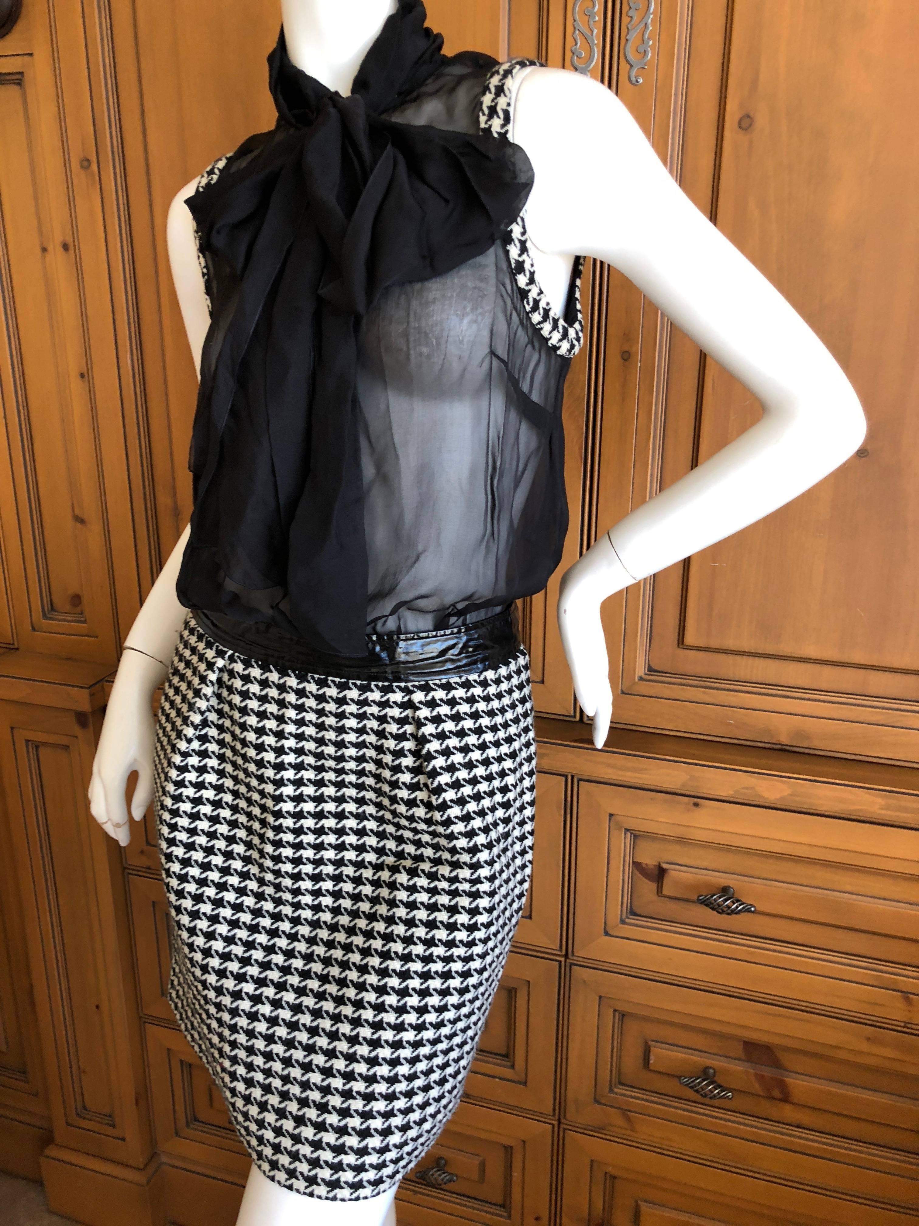 Women's Dolce & Gabbana D&G Vintage Sheer Houndstooth Dress with Pussy Bow For Sale