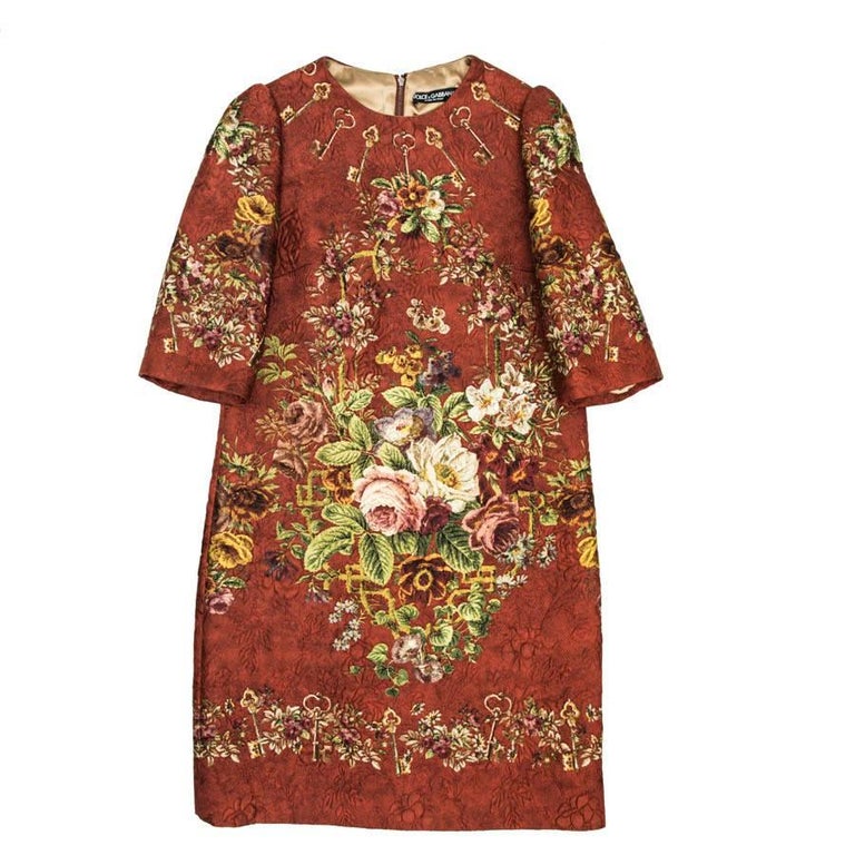 DOLCE and GABBANA Dress in Floral Printed Embossed Polyester Size 36FR For Sale at 1stDibs
