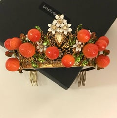 Dolce & Gabbana Gold Lattice Orange Flower Diadem Tiara Crown, Spring 2016