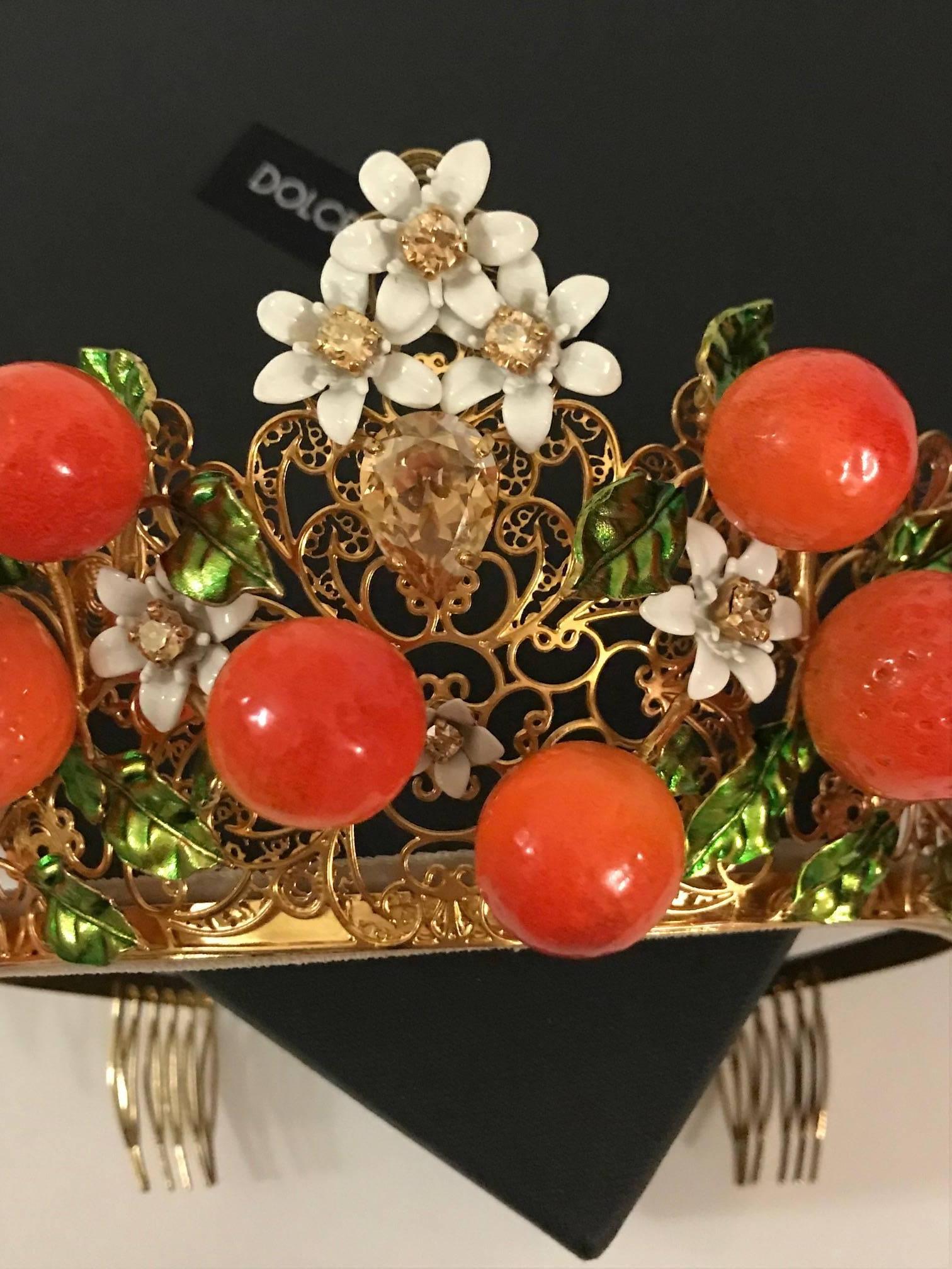 Brown Dolce & Gabbana Gold Lattice Orange Flower Diadem Tiara Crown, Spring 2016