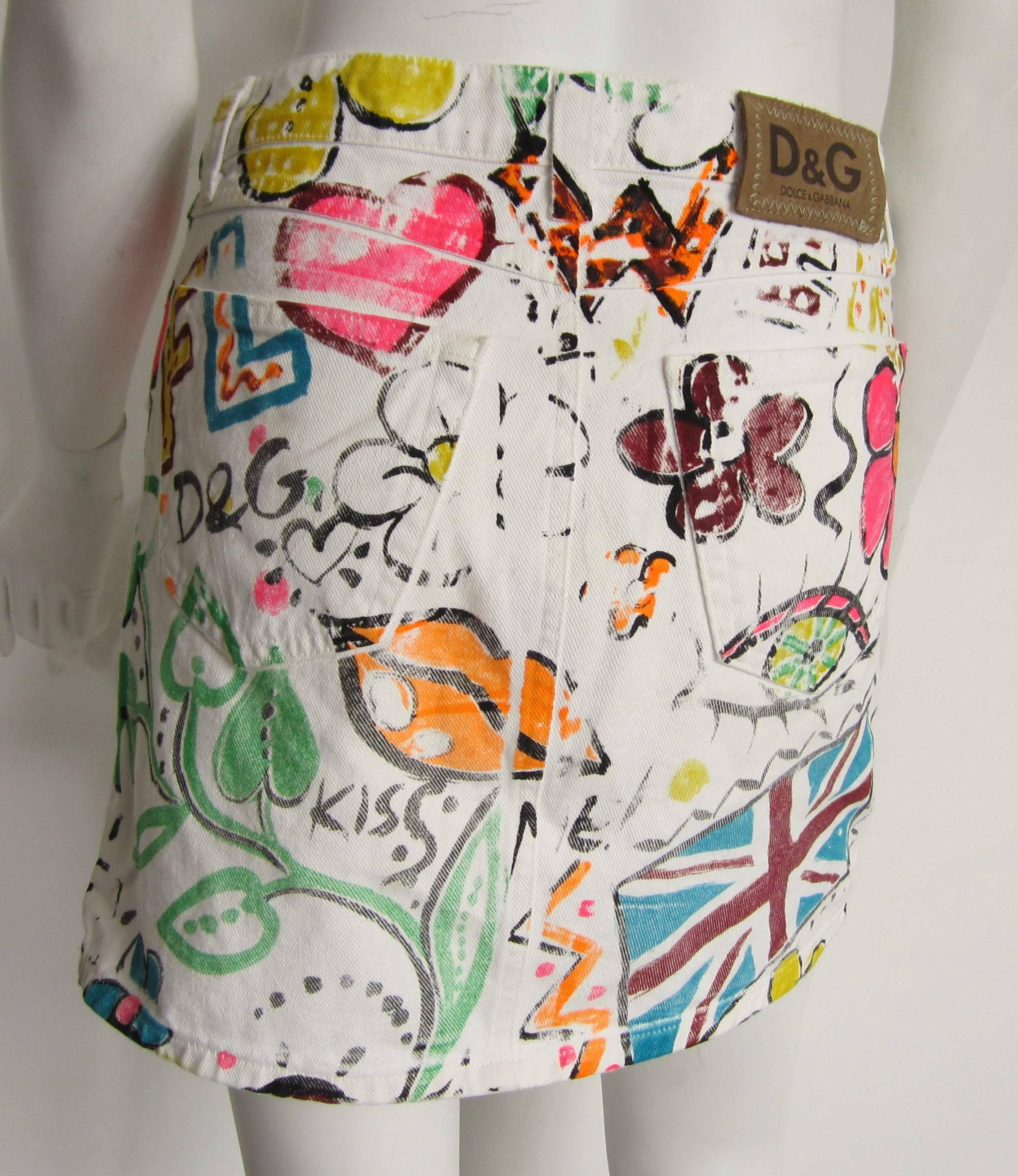 Dolce & Gabbana Graffiti Paint White Denim Skirt 1