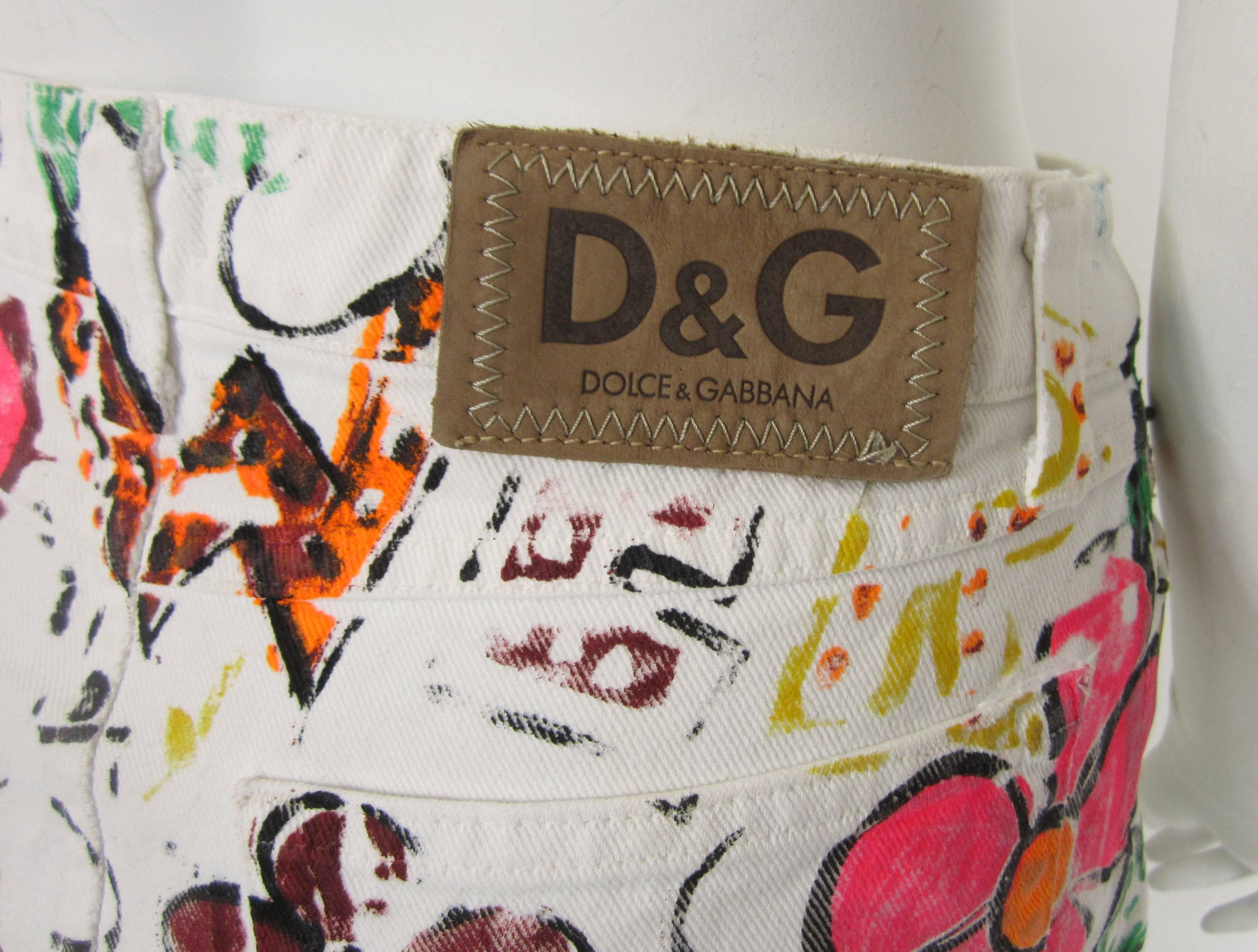 Dolce & Gabbana Graffiti Paint White Denim Skirt 2