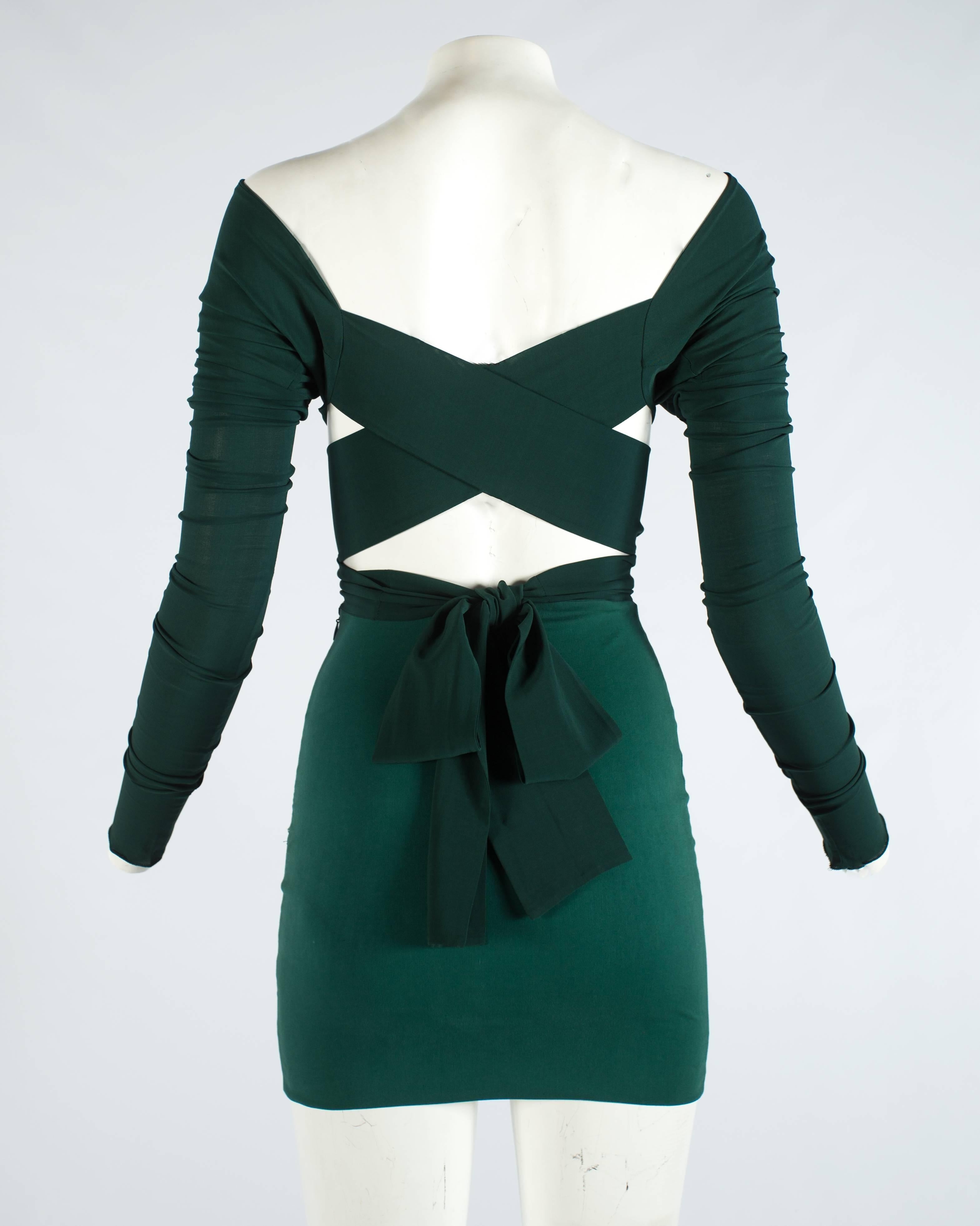 Dolce & Gabbana green viscose skirt and wrap blouse ensemble, ss 1991 In Good Condition In London, GB