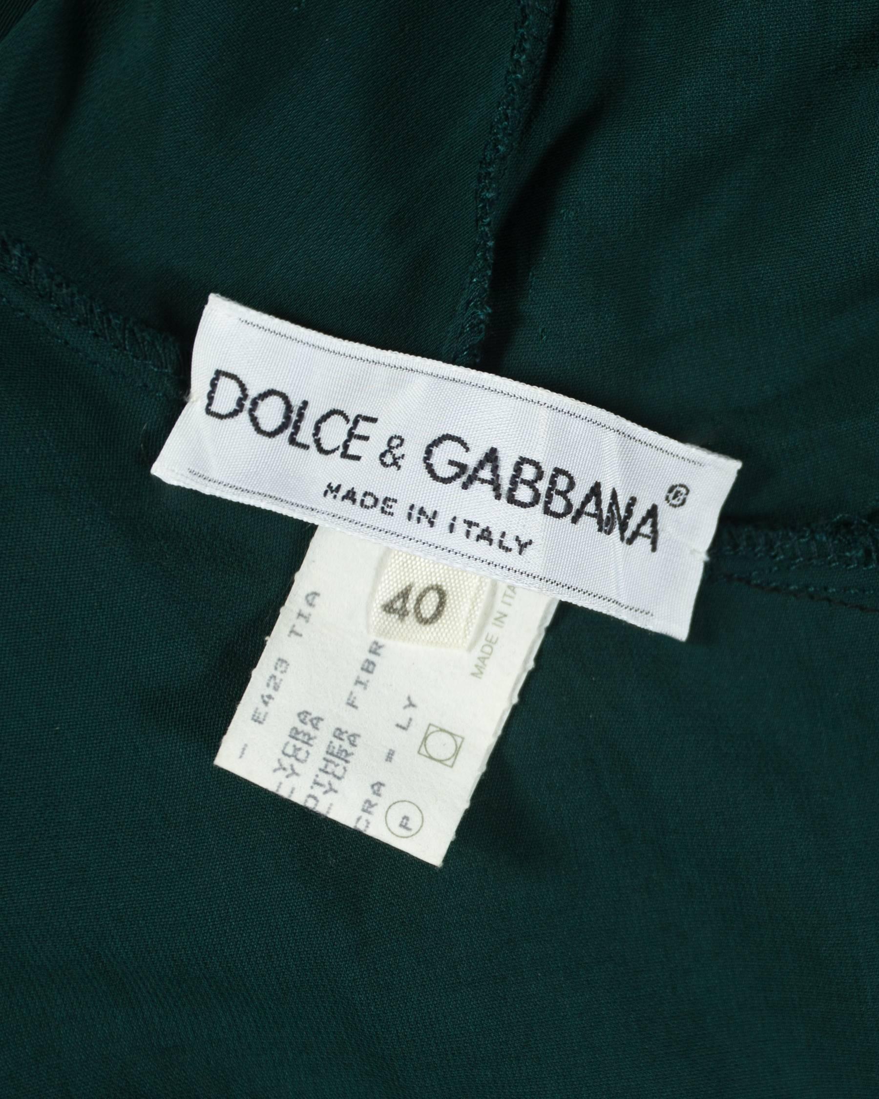 Women's Dolce & Gabbana green viscose skirt and wrap blouse ensemble, ss 1991