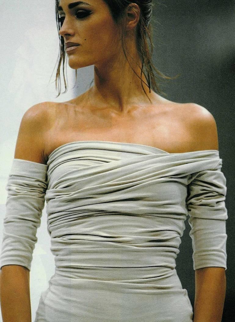 Dolce & Gabbana ivory cotton jersey bodycon dress and crop top set

- one sleeve bodycon dress and one sleeve crop top, to be worn as a set 
- intended to be worn ruched (as pictured) but can be worn smooth

Spring-Summer 1991 