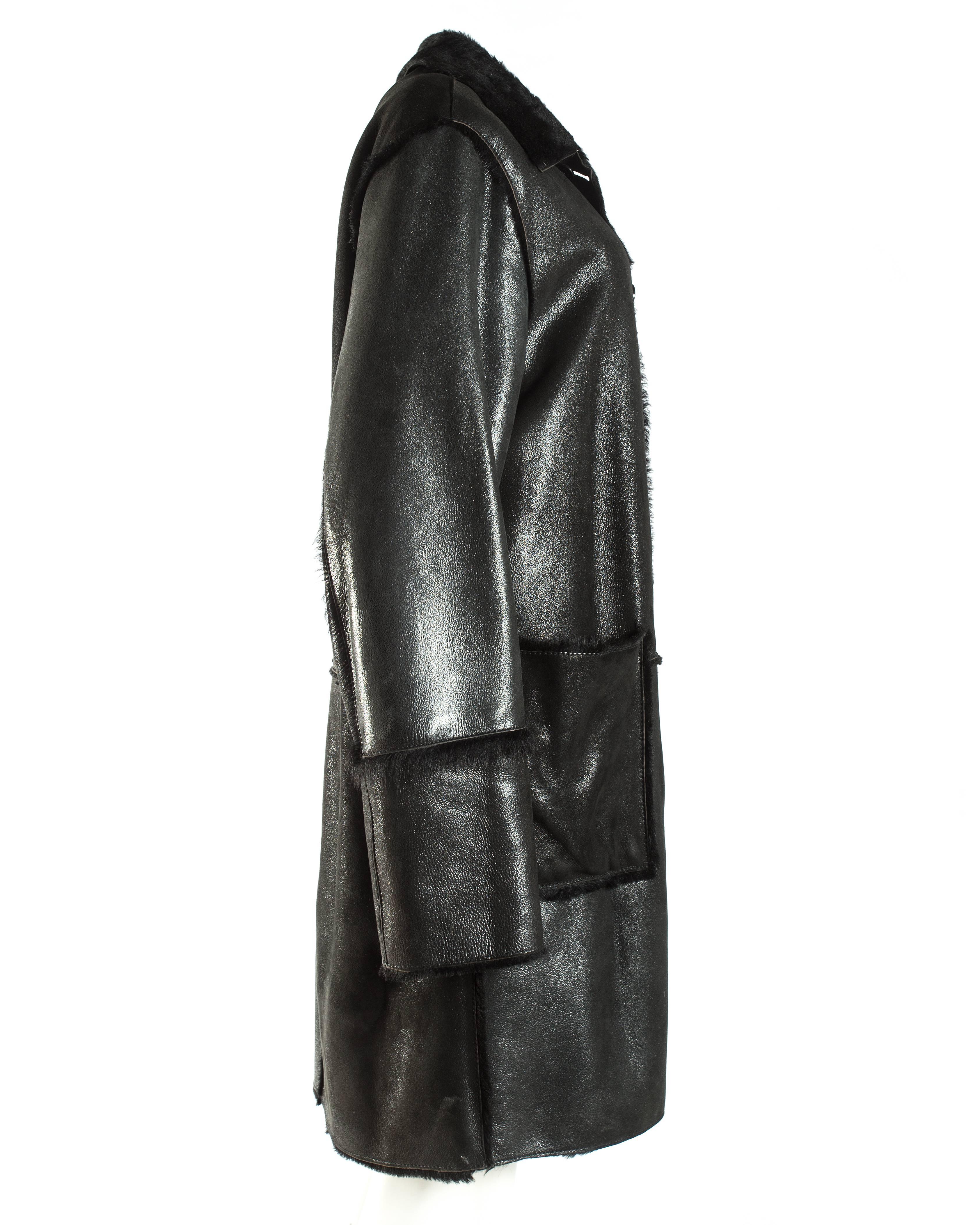Black Dolce & Gabbana men's black leather and fur reversible coat, A/W 1998