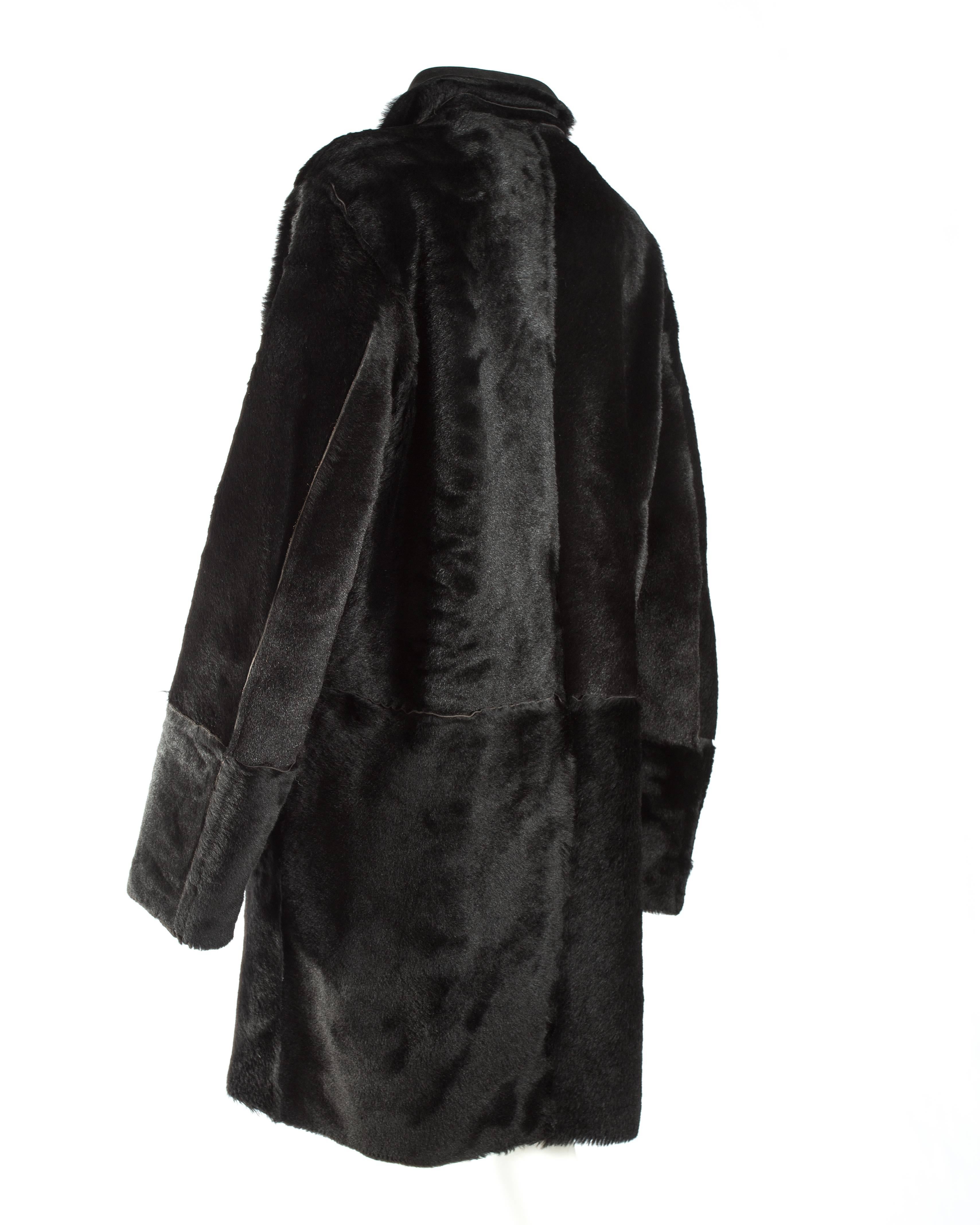 Dolce & Gabbana men's black leather and fur reversible coat, A/W 1998 In New Condition In London, GB
