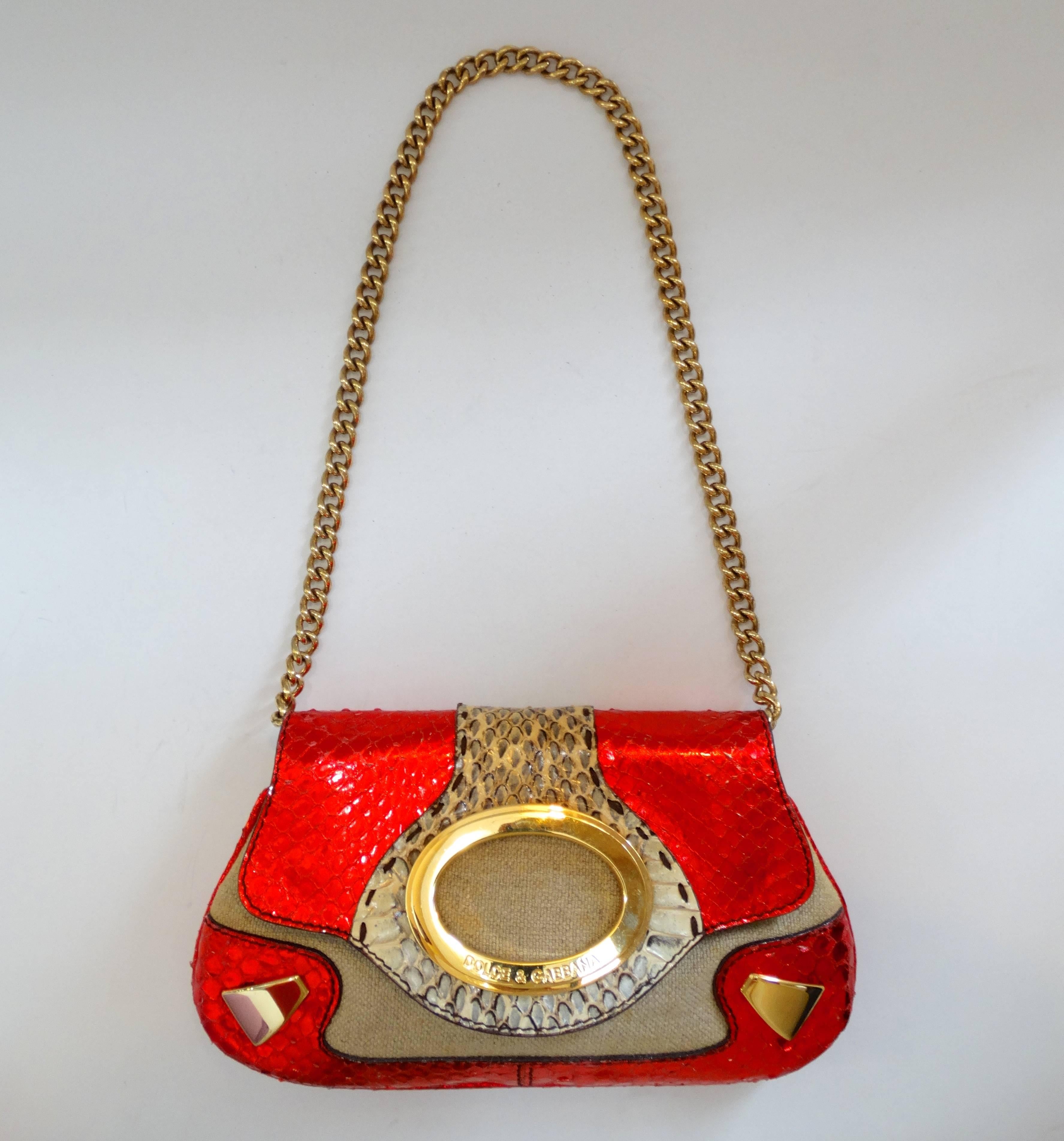 Red Dolce & Gabbana Metallic Snakeskin Mini Bag 