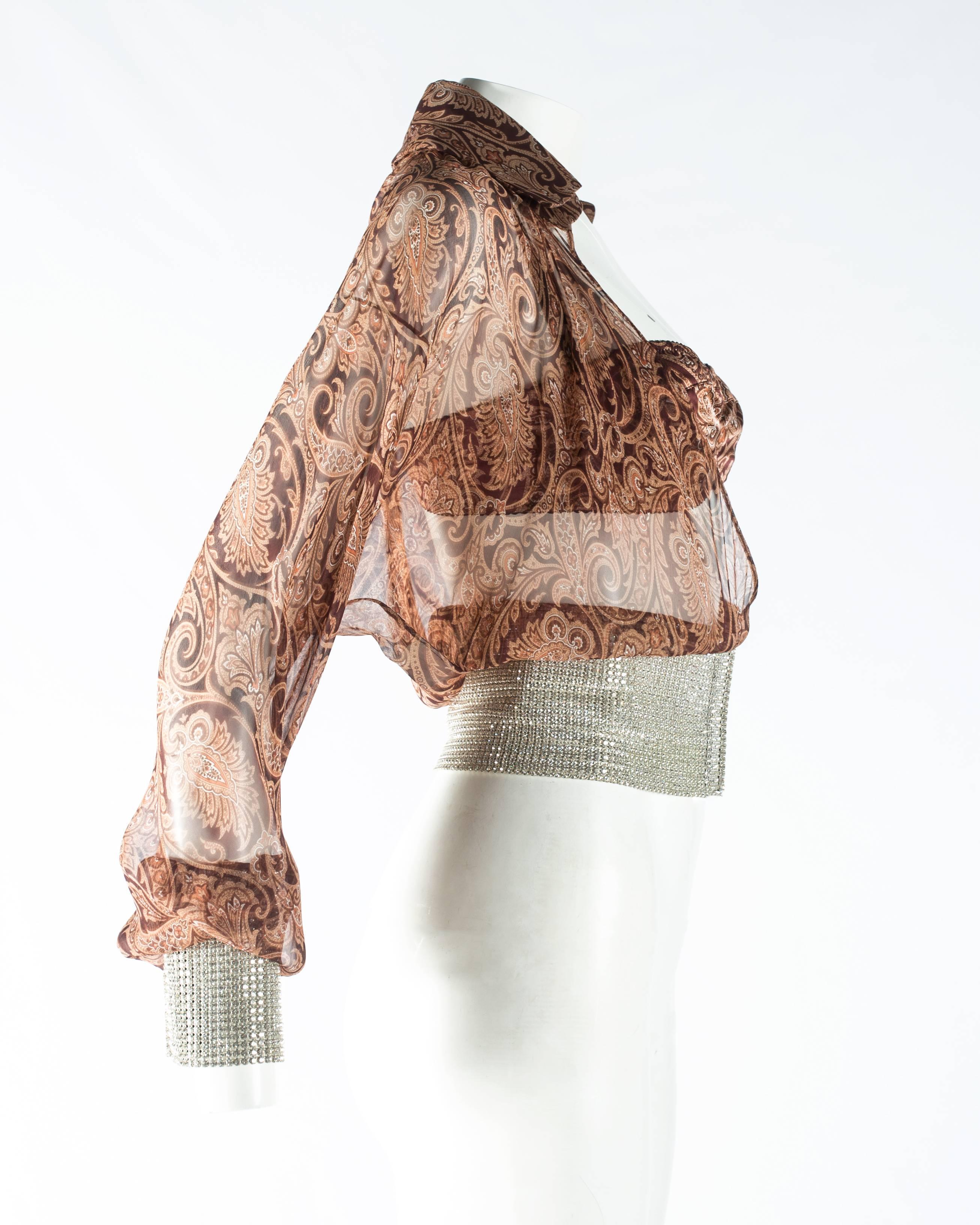 Dolce & Gabbana paisley chiffon blouse and bra with rhinestone mesh, S / S 2000 2