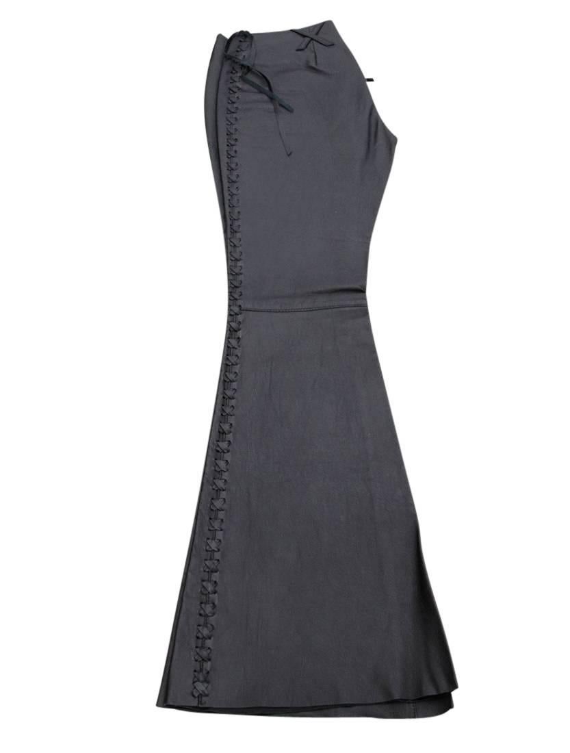 Women's Dolce & Gabbana Leather Pant Black Bell Bottom Faux Lace Up Leg 40 / 6 